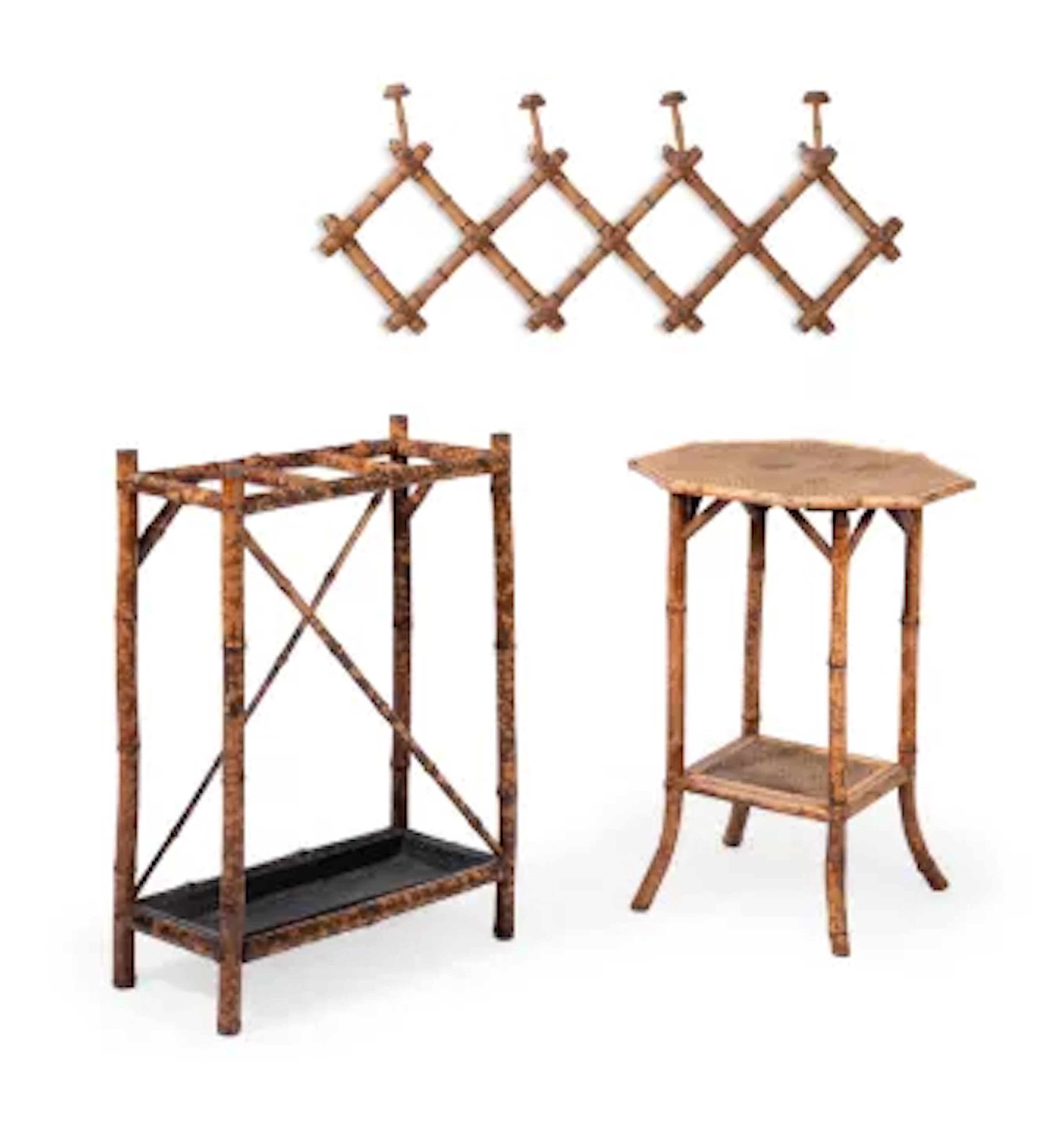 A BAMBOO AND RATTAN TABLE, 20TH CENTURY, TOGETHER WITH A FAUX BAMBOO