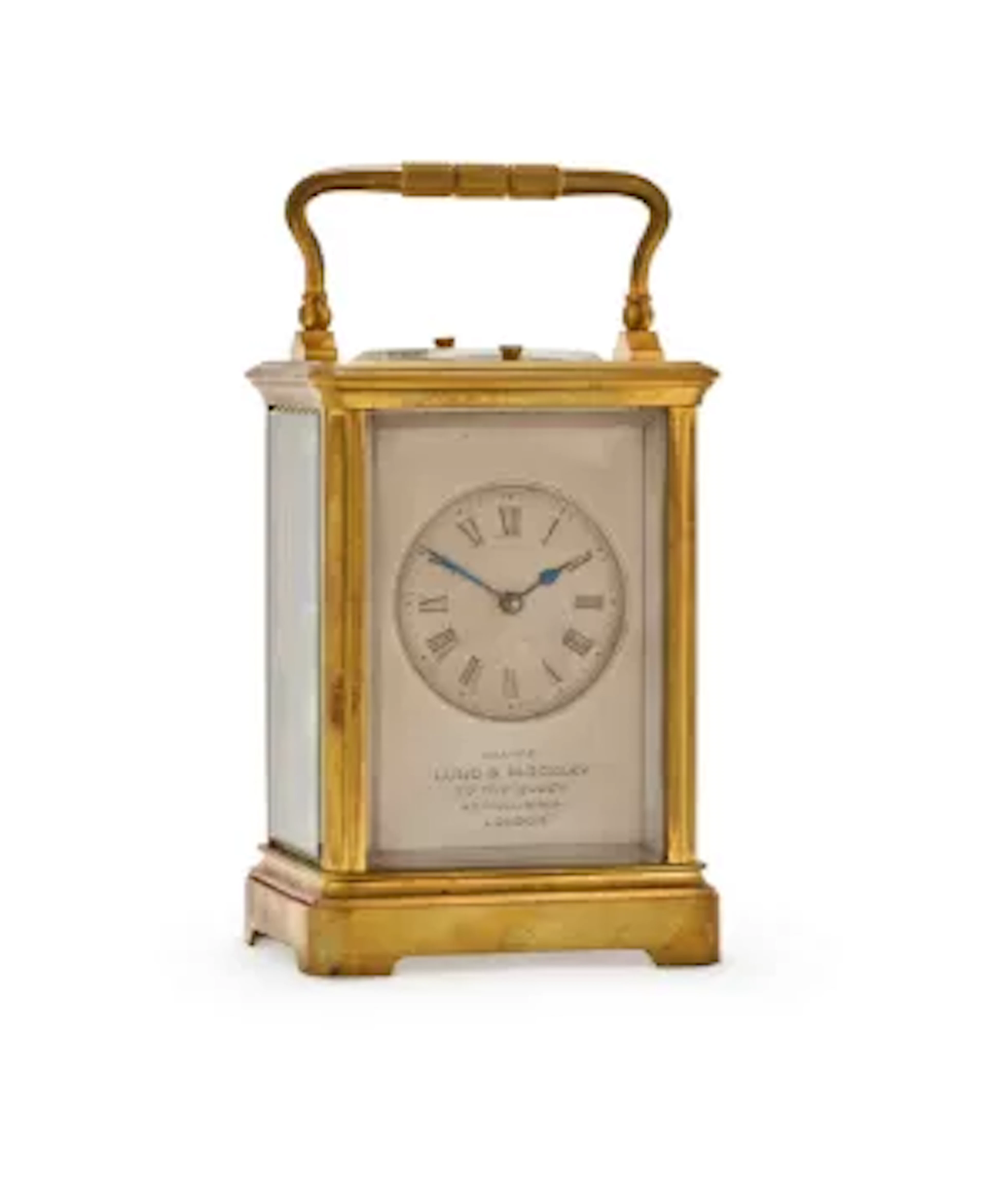 A RARE FRENCH GILT BRASS FIVE-MINUTE REPEATING CARRIAGE CLOCK