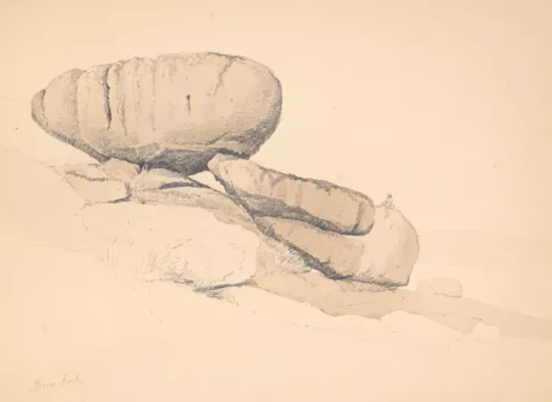 SAMUEL PROUT, O.W.S. (BRITISH 1783-1852), A FIGURE SEATED BESIDE MAEN