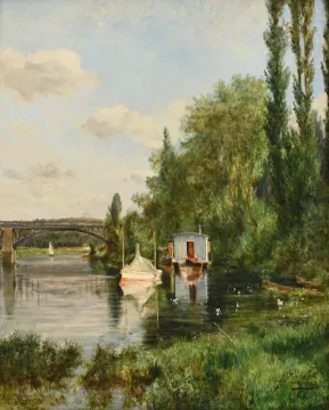 ALFRED LOUIS VIGNY JACOMIN (FRENCH 1842-1913), HOUSE BOAT BY THE PONT DE CHATOU