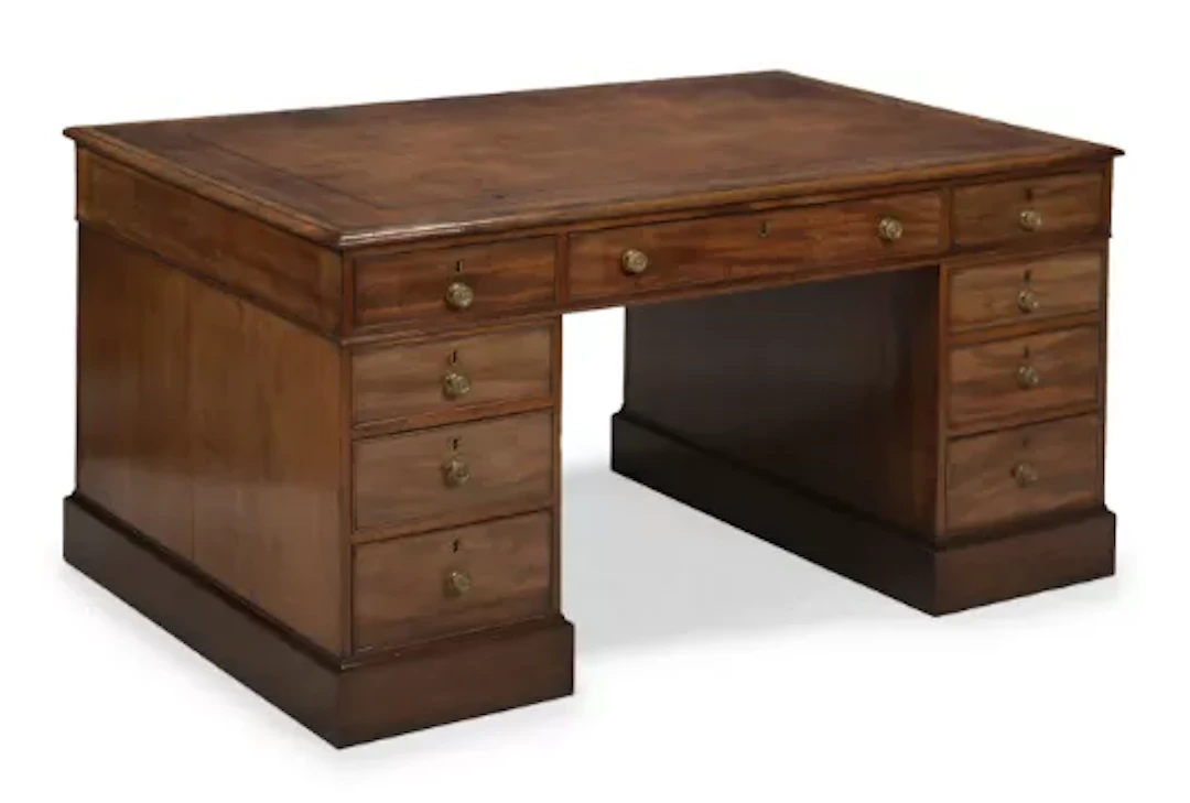 A VICTORIAN MAHOGANY TWIN PEDESTAL PARTNER'S DESK, CIRCA 1840