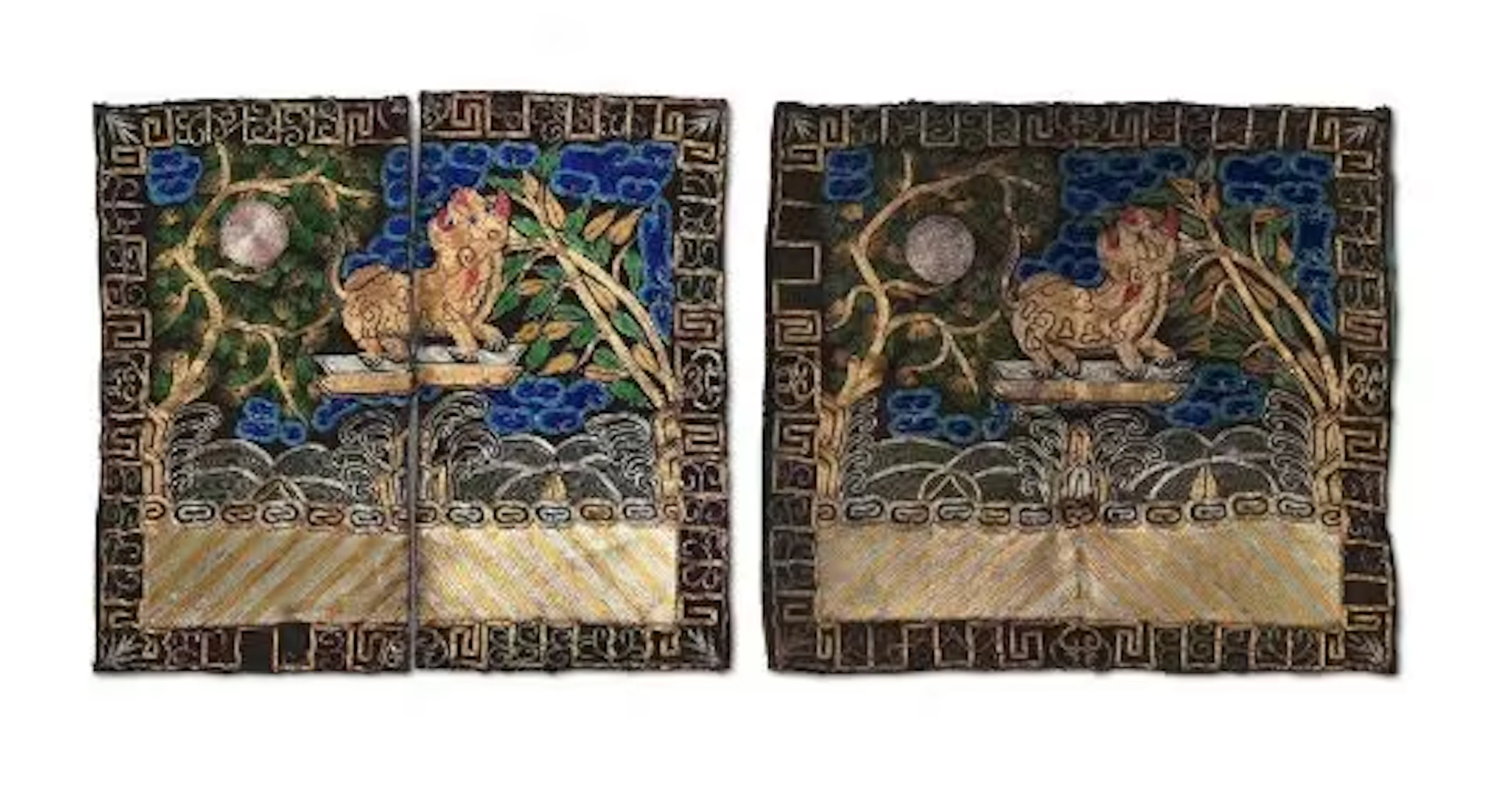 † A pair of Chinese rank badges depicting a leopard for a 3rd rank
