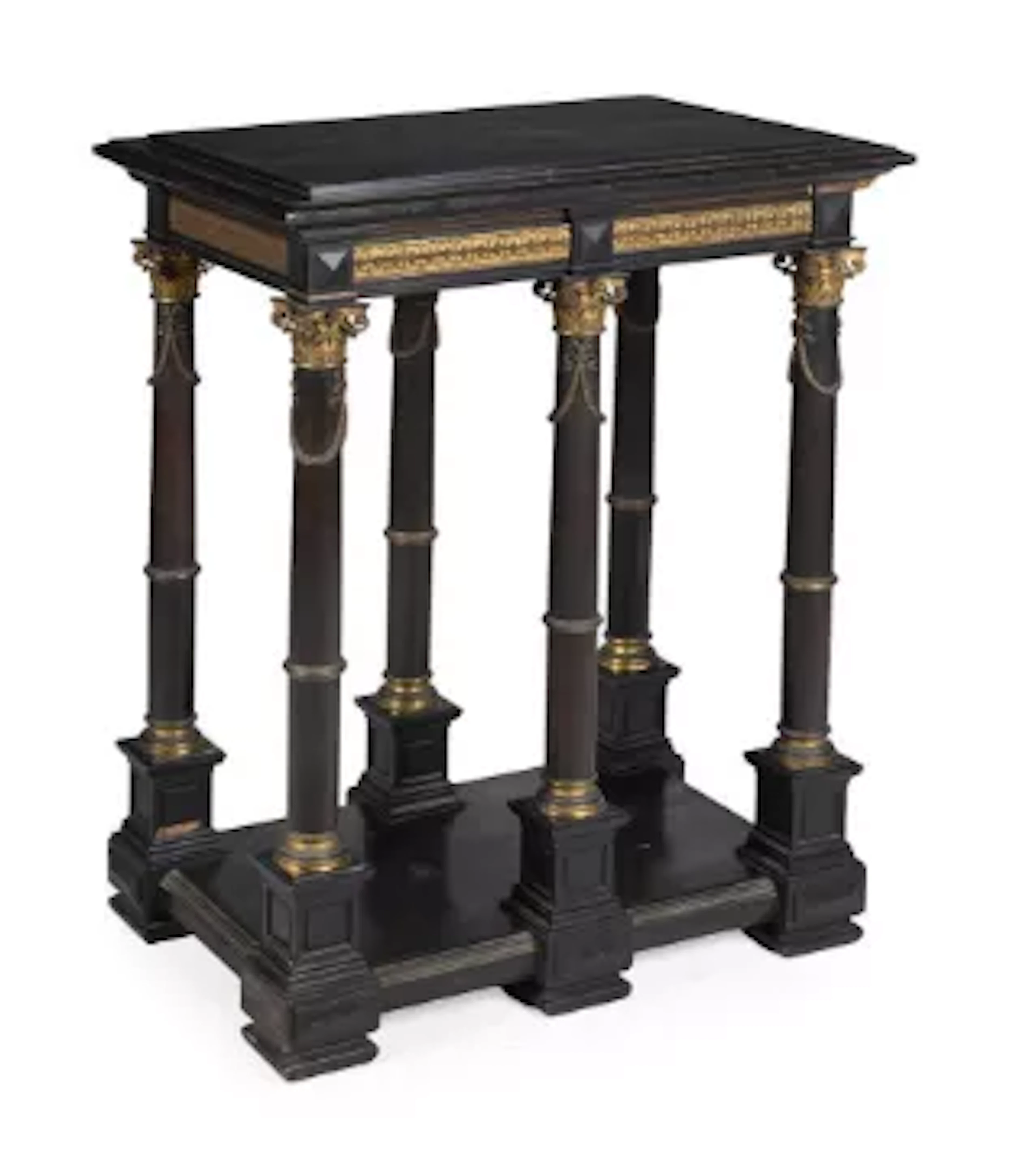 Y A FRENCH EBONY, EBONISED AND ORMOLU MOUNTED CONSOLE OR SCULPTURE