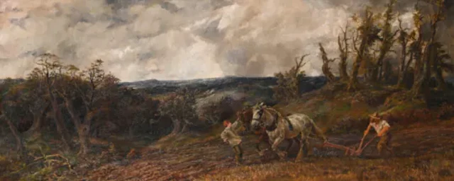 SIR JOHN GILBERT (BRITISH 1817-1897) AND STUDIO, PLOUGHING IN STORMY WEATHER
