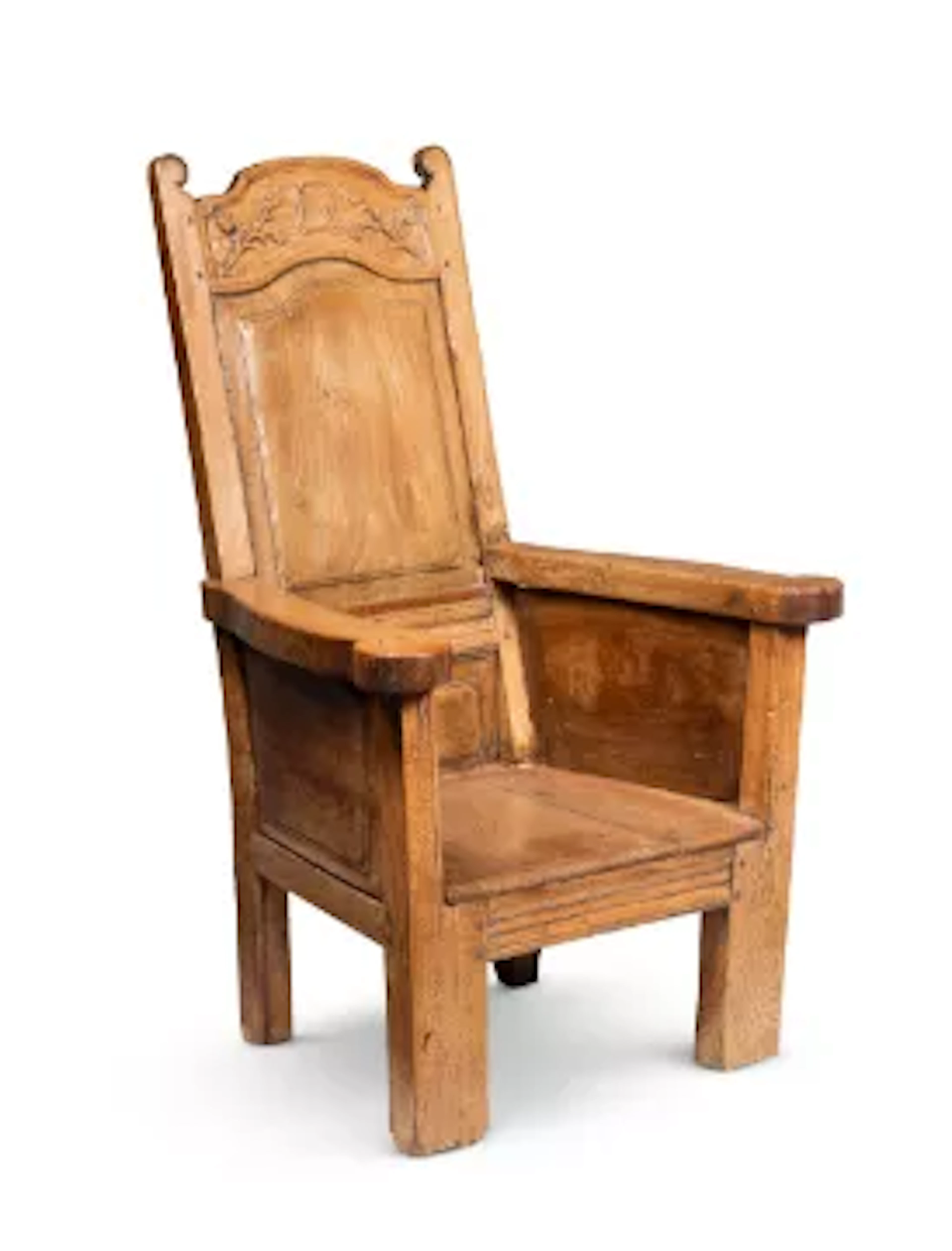 A FRUITWOOD, OAK AND ASH VERNACULAR BOARDED OR LAMBING ARMCHAIR, SECOND