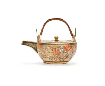 A Japanese Satsuma sake kettle and cover, Meiji Period