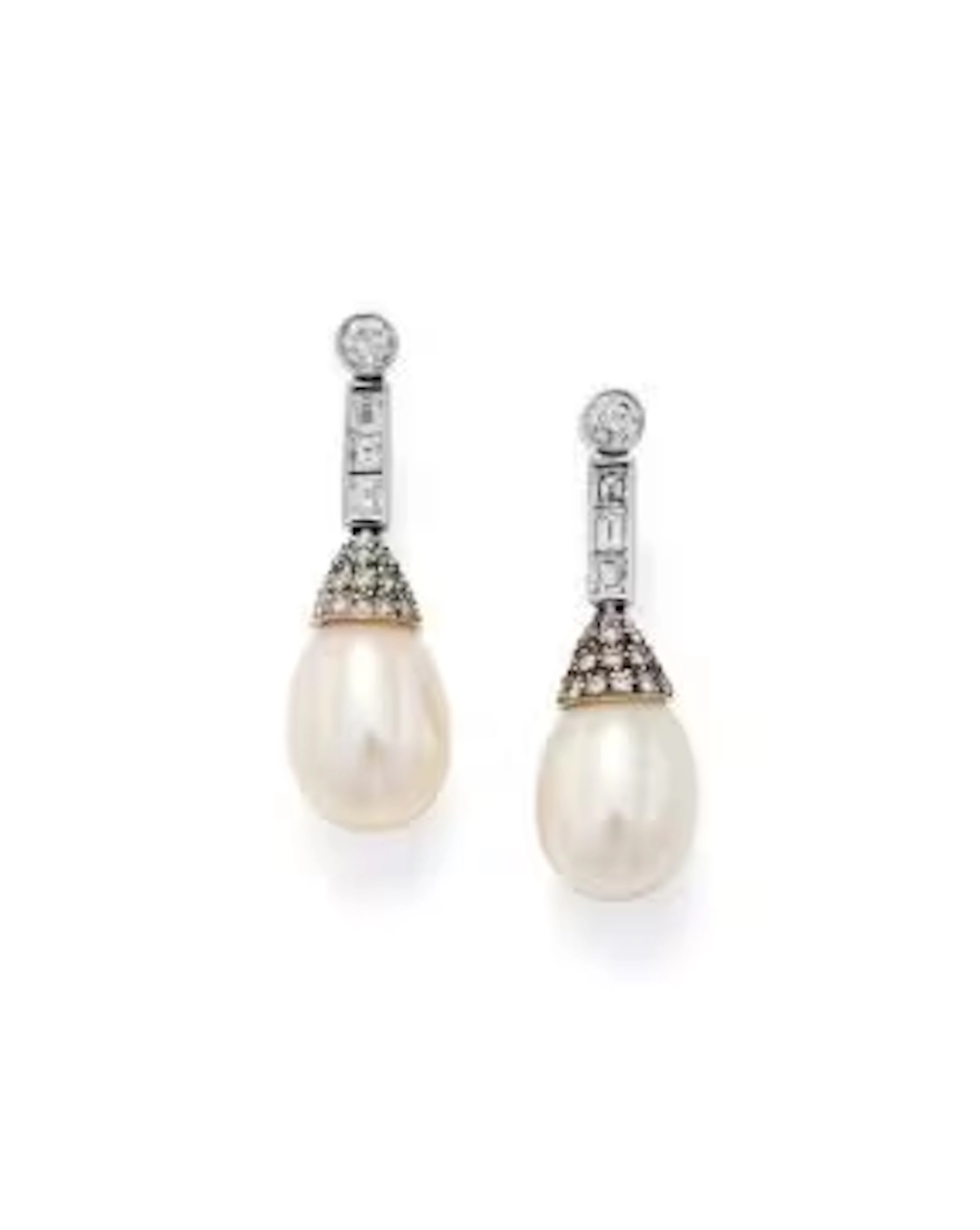A PAIR OF CULTURED PEARL AND DIAMOND EARRINGS