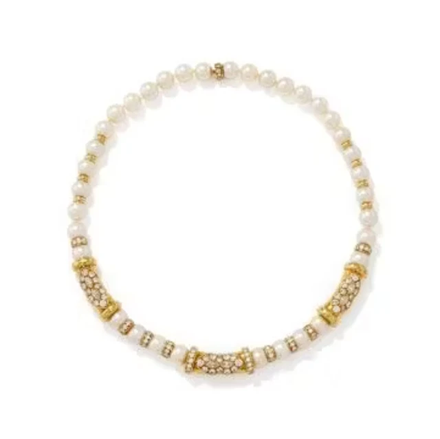 A CULTURED PEARL AND DIAMOND NECKLACE
