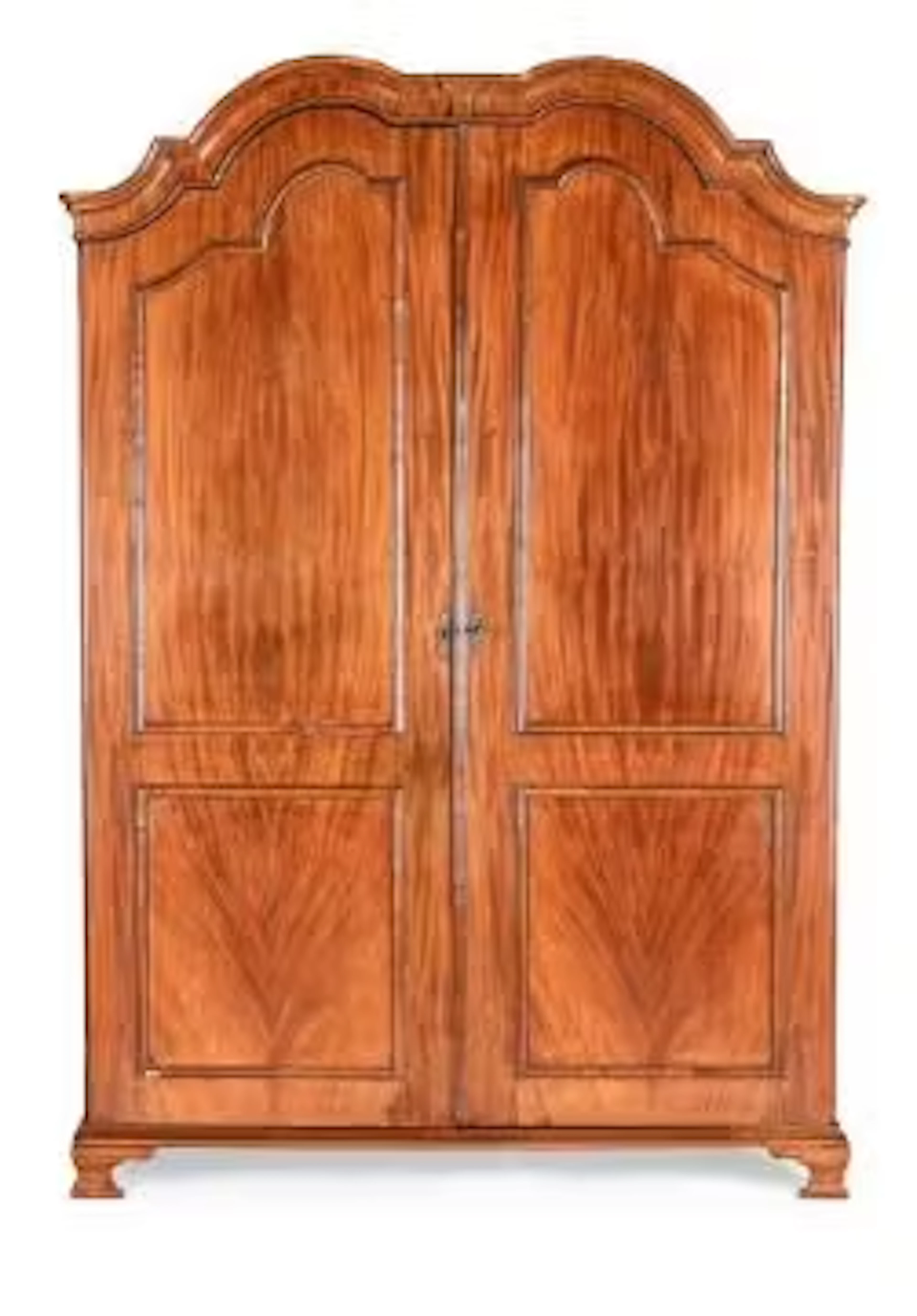 A WALNUT DOUBLE DOME TOP ARMOIRE, EARLY 20TH CENTURY