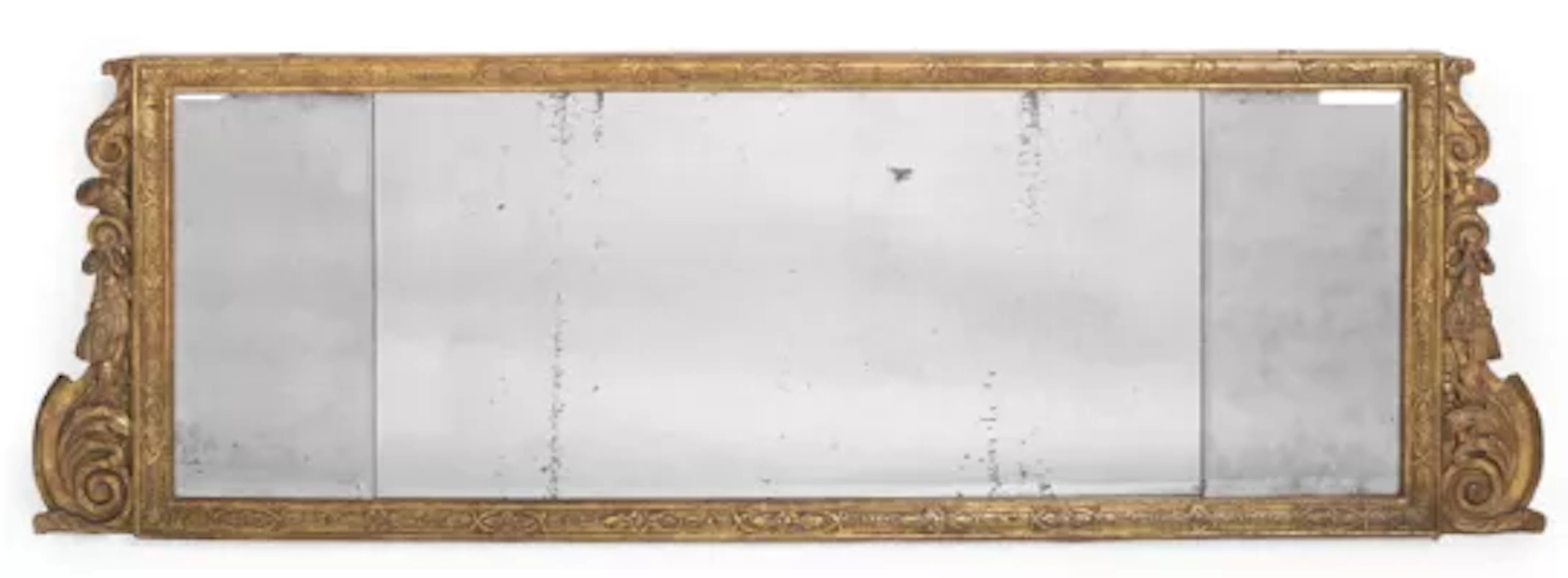 A GEORGE II CARVED GILTWOOD AND GESSO TRIPTYCH OVERMANTEL MIRROR, CIRCA 1730