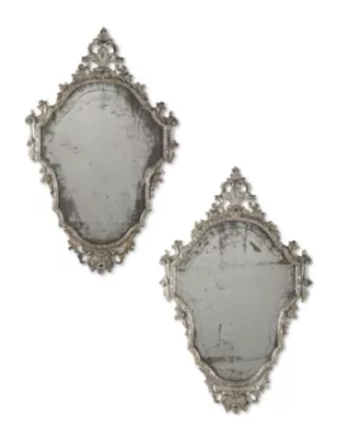 A PAIR OF CARVED AND SILVER GILT MIRRORS, NORTH ITALIAN, 18TH CENTURY