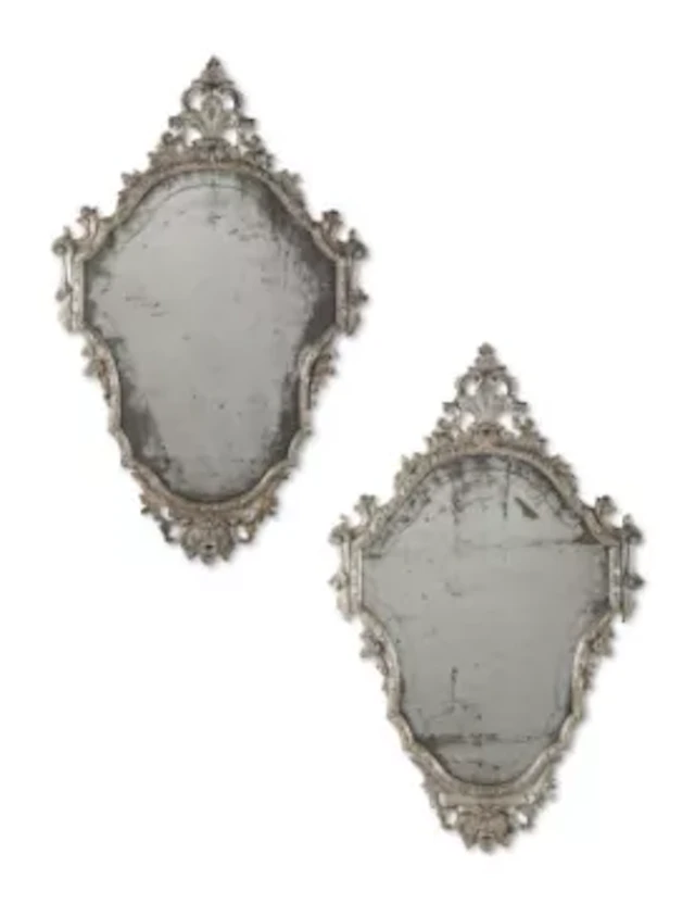 A PAIR OF CARVED AND SILVER GILT MIRRORS, NORTH ITALIAN, 18TH CENTURY