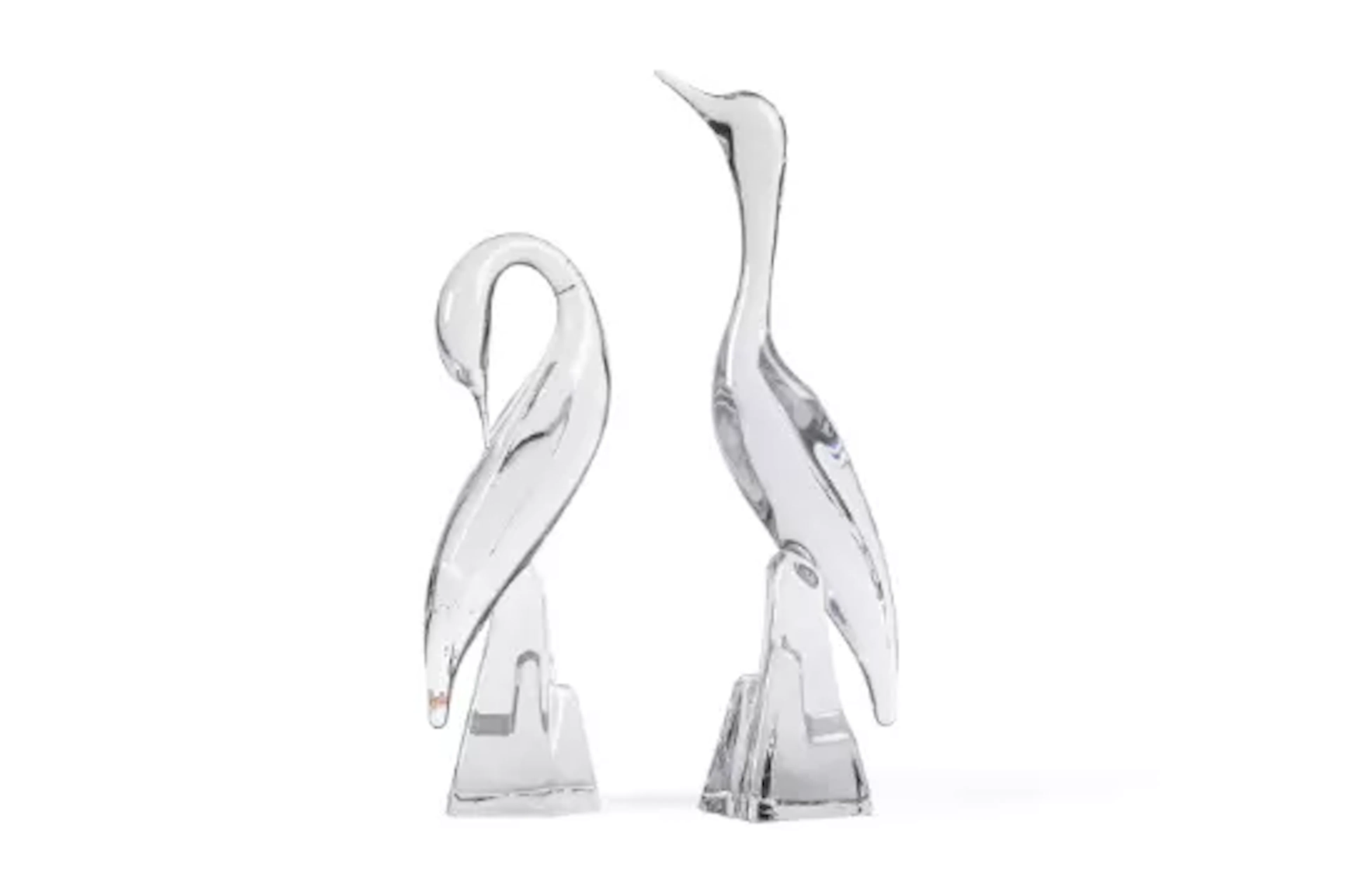DAUM FRANCE, TWO CRANE SCULPTURES, LATE 20TH CENTURY