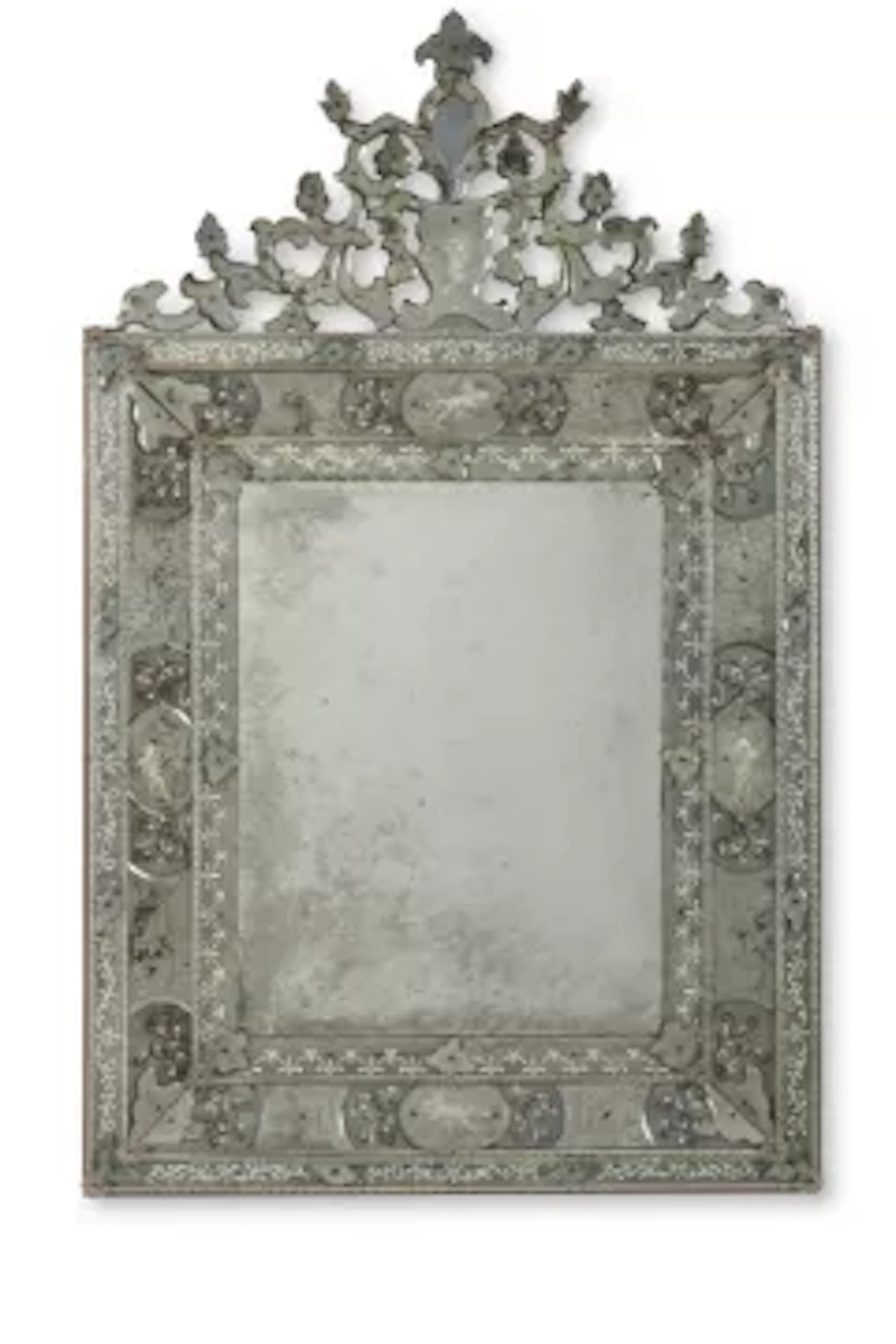 A VENETIAN PAINTED, ETCHED AND CUT GLASS MIRROR, NORTH ITALIAN, 19TH CENTURY