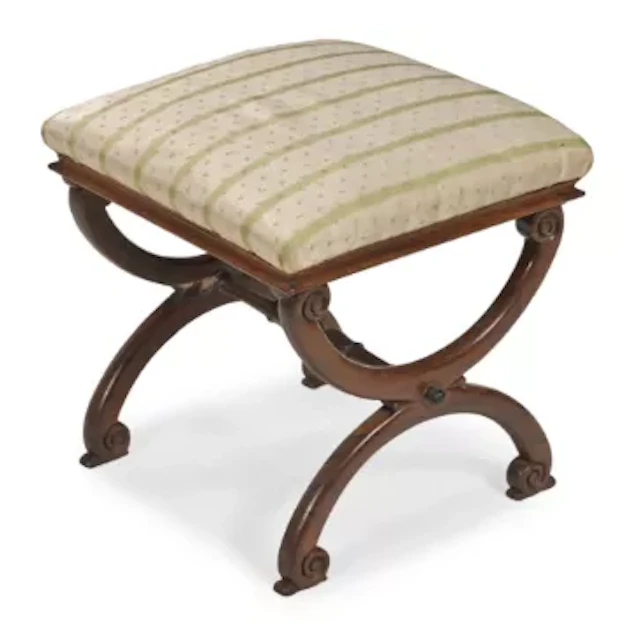 Y A LATE REGENCY FIGURED ROSEWOOD X-FRAME STOOL, IN THE MANNER OF