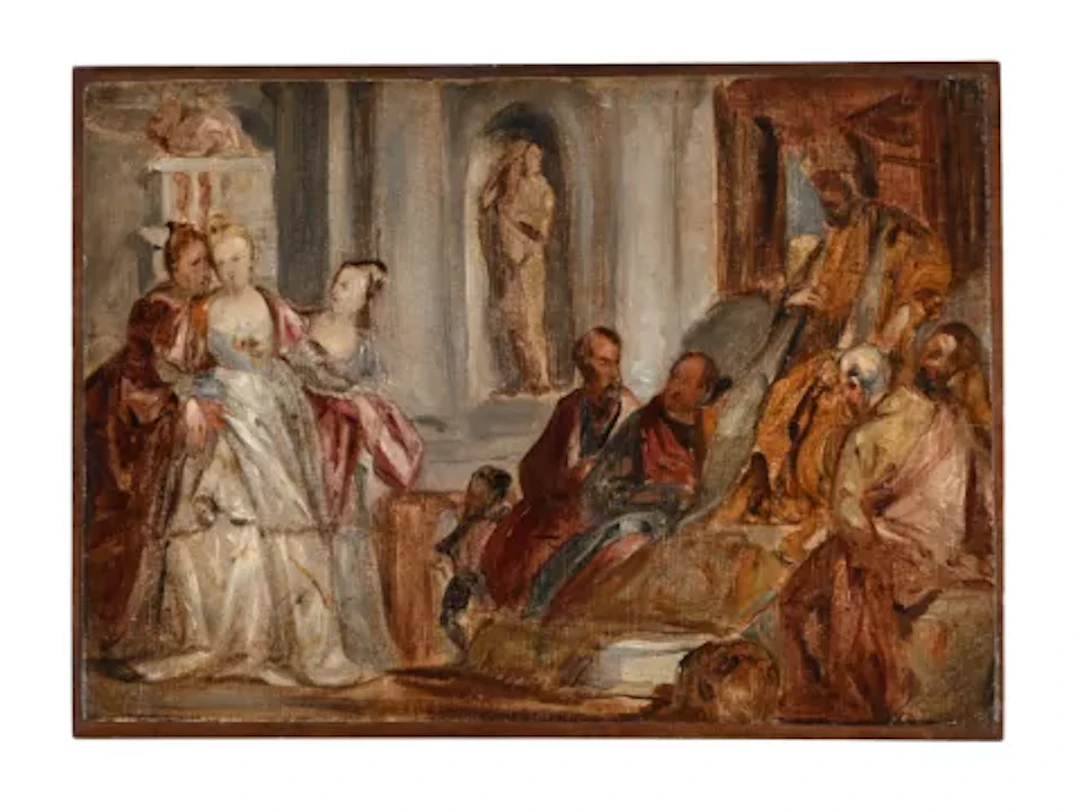 CIRCLE OF RICHARD PARKES BONINGTON (BRITISH 1802-1828), ESTHER AND AHASUERUS