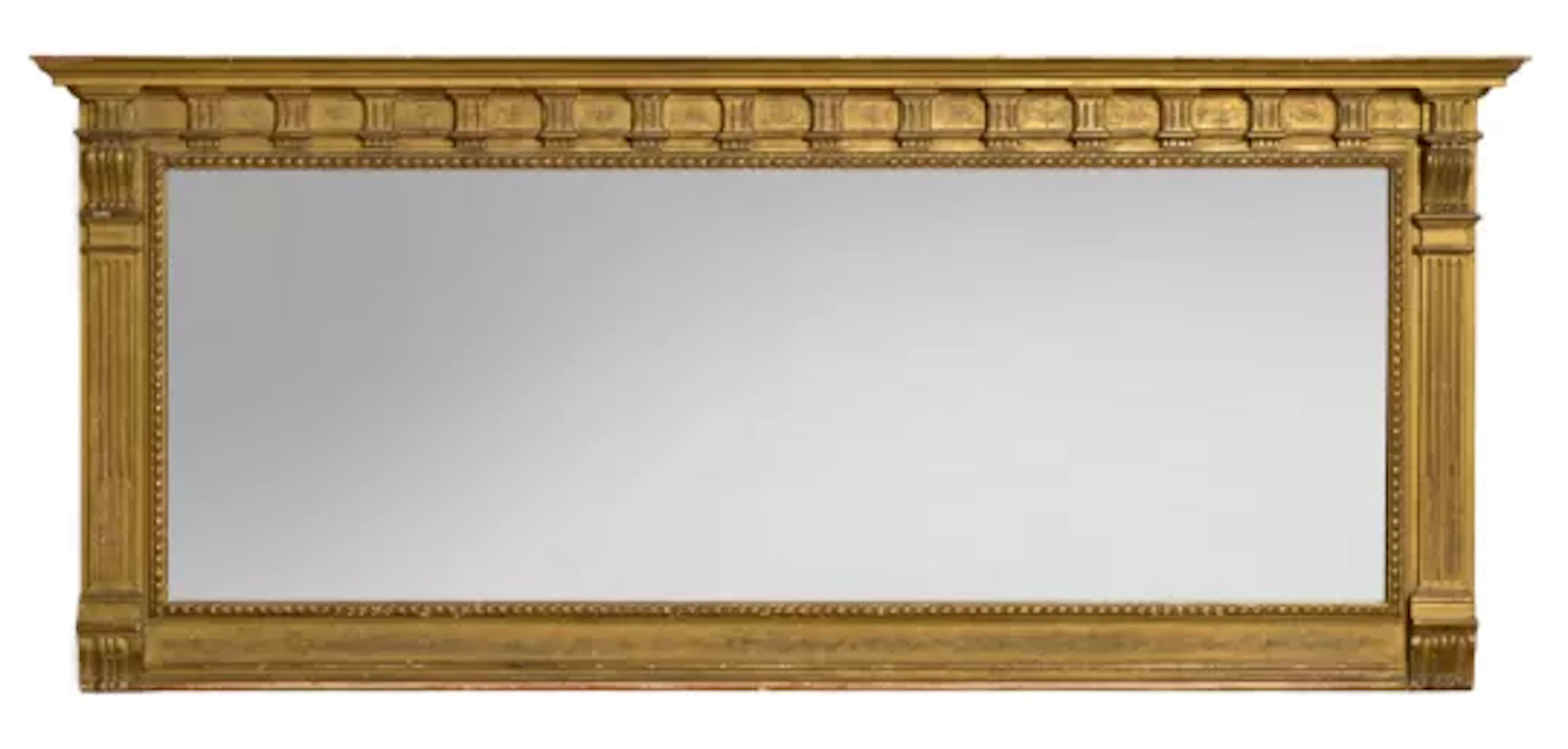 A CARVED WOOD AND GILT GESSO OVERMANTEL MIRROR, IN REGENCY STYLE