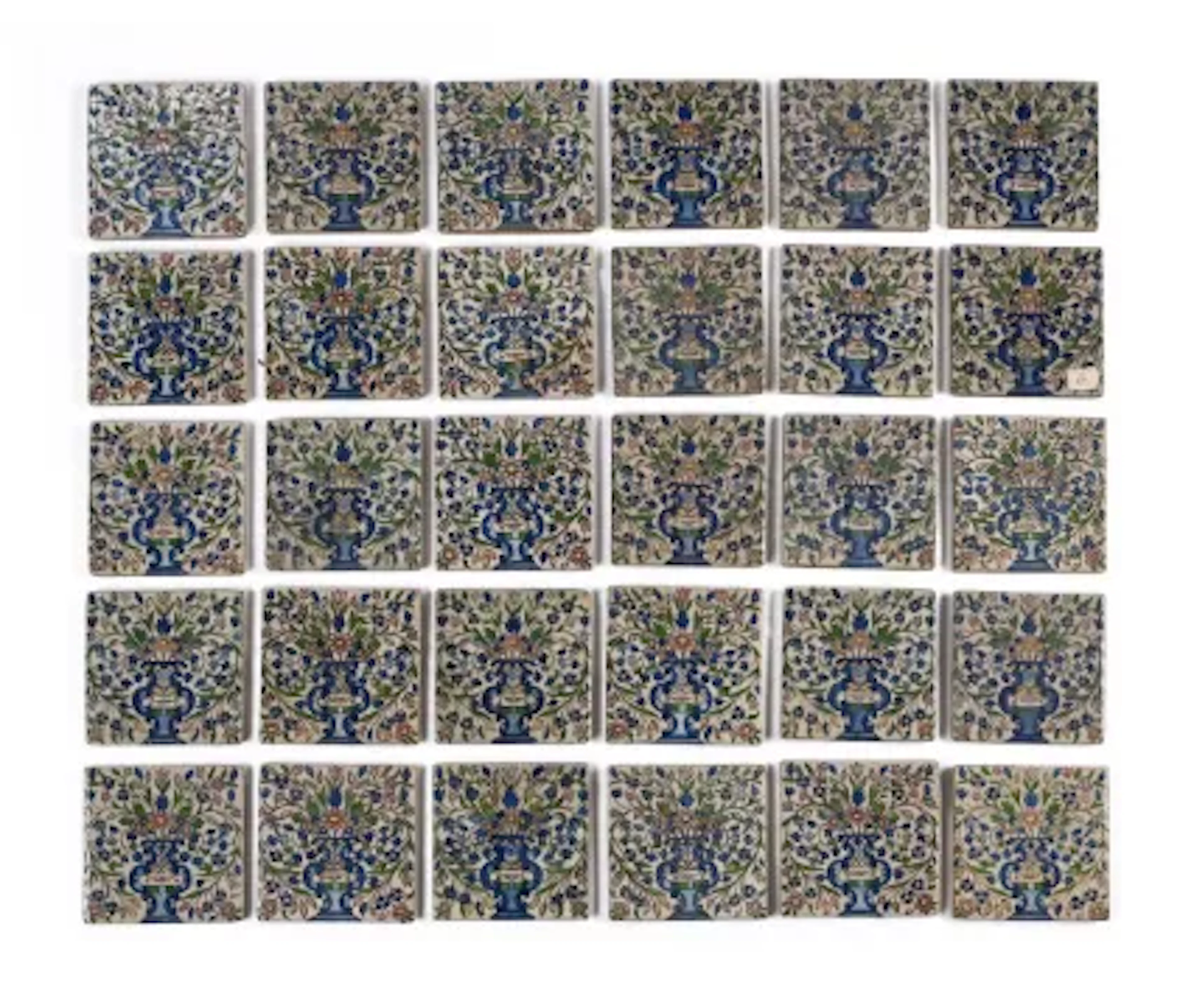 A decorative group of thirty Qajar style tiles