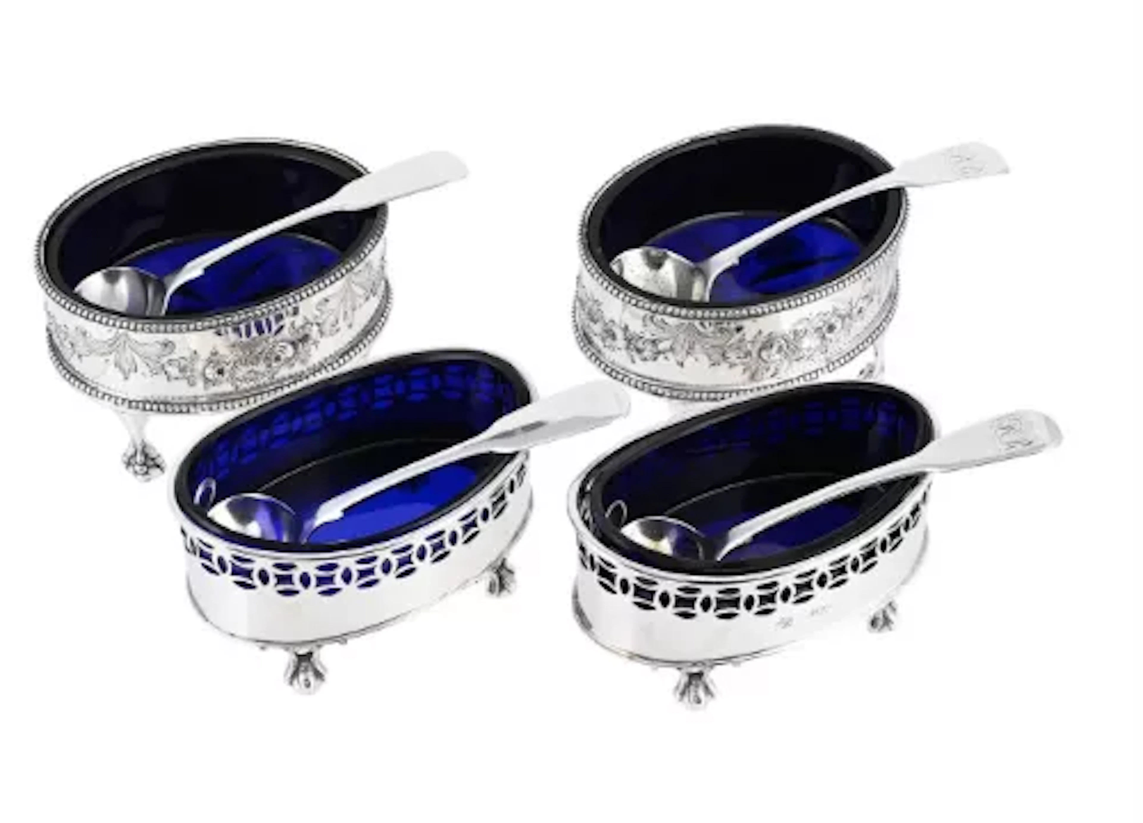 TWO PAIRS OF SILVER OVAL SALTS