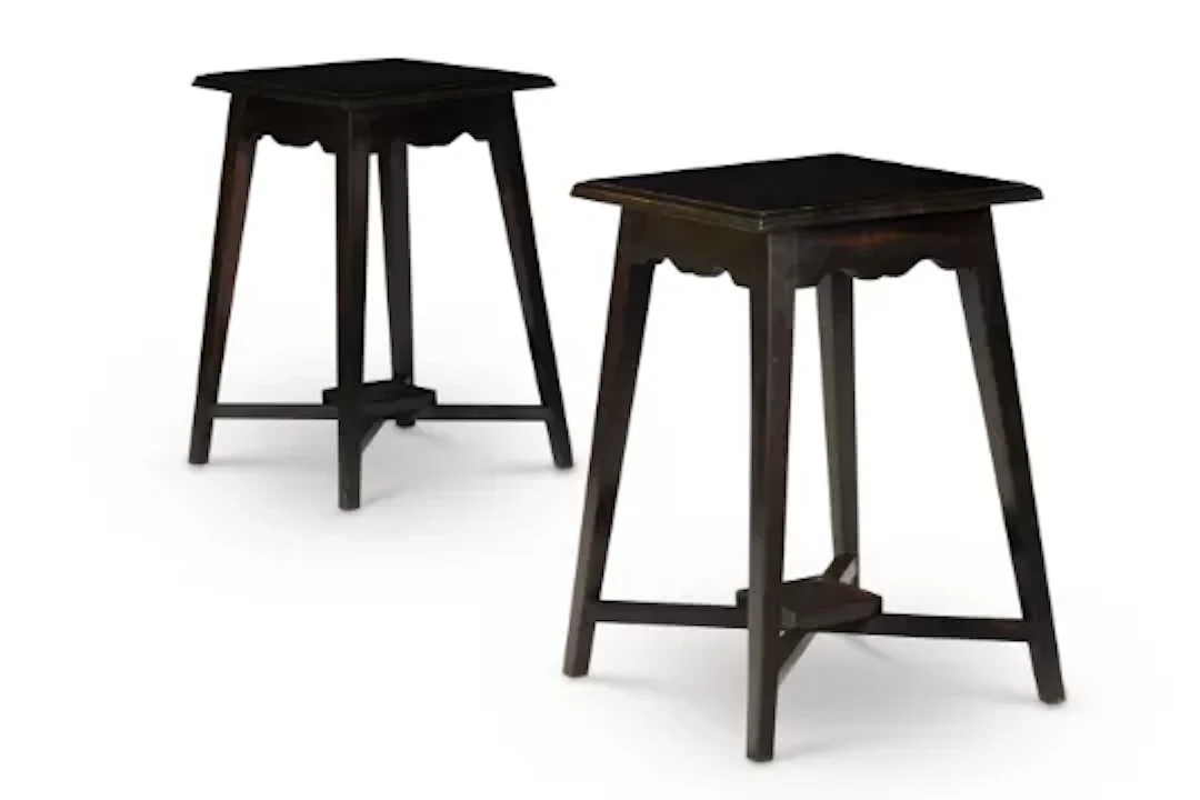 Y A PAIR OF EBONY TWO TIER OCCASIONAL TABLES, INDIAN, MODERN