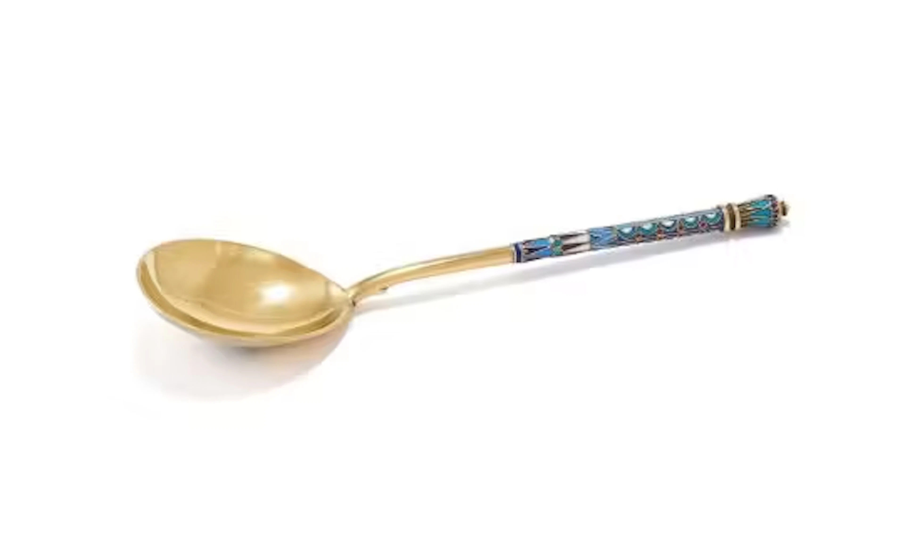 A RUSSIAN GILT AND CLOISONNÉ ENAMEL SPOON