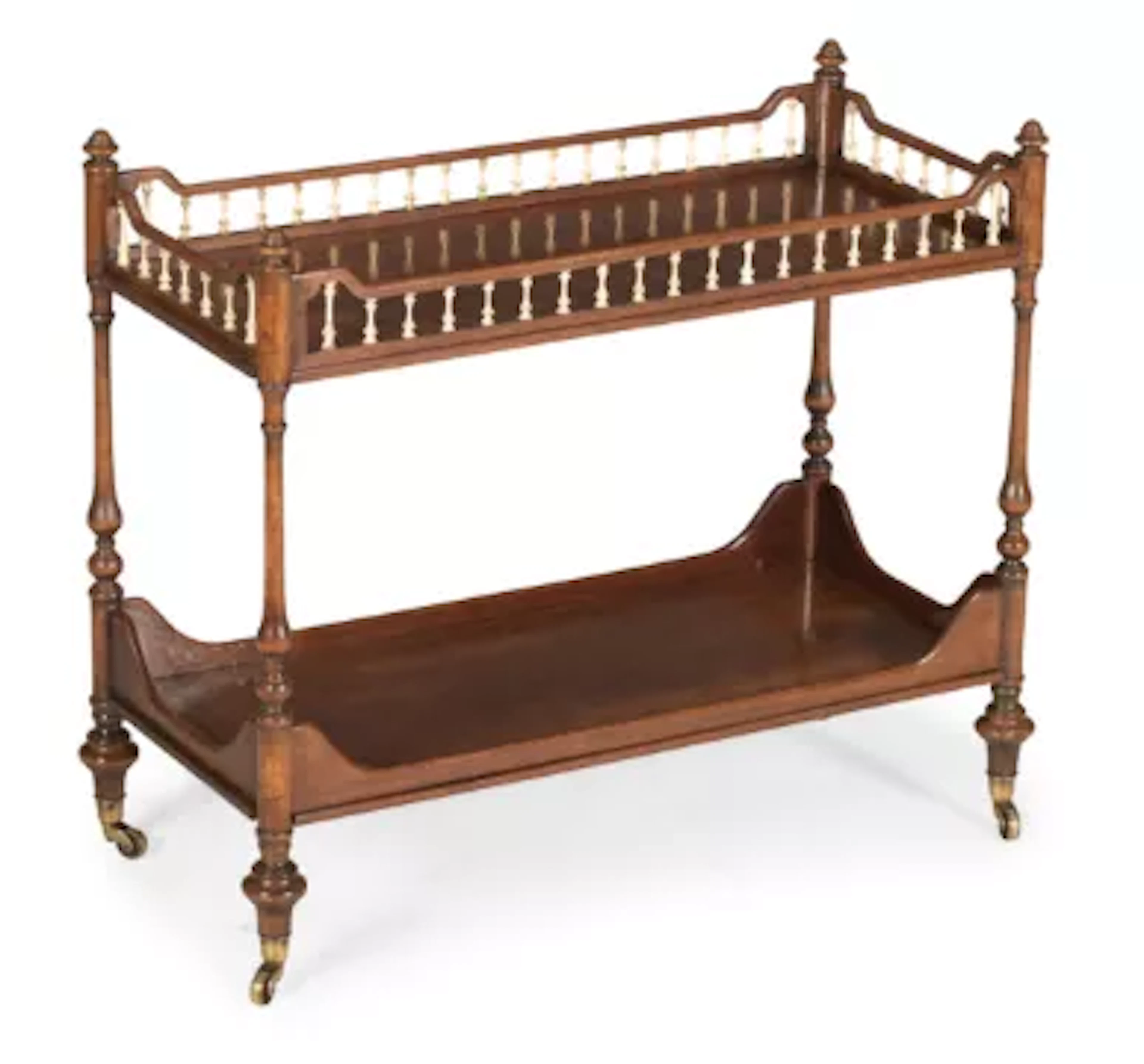 Y A VICTORIAN WALNUT AND IVORY TWO TIER ETAGERE, ATTRIBUTED TO HOWARD