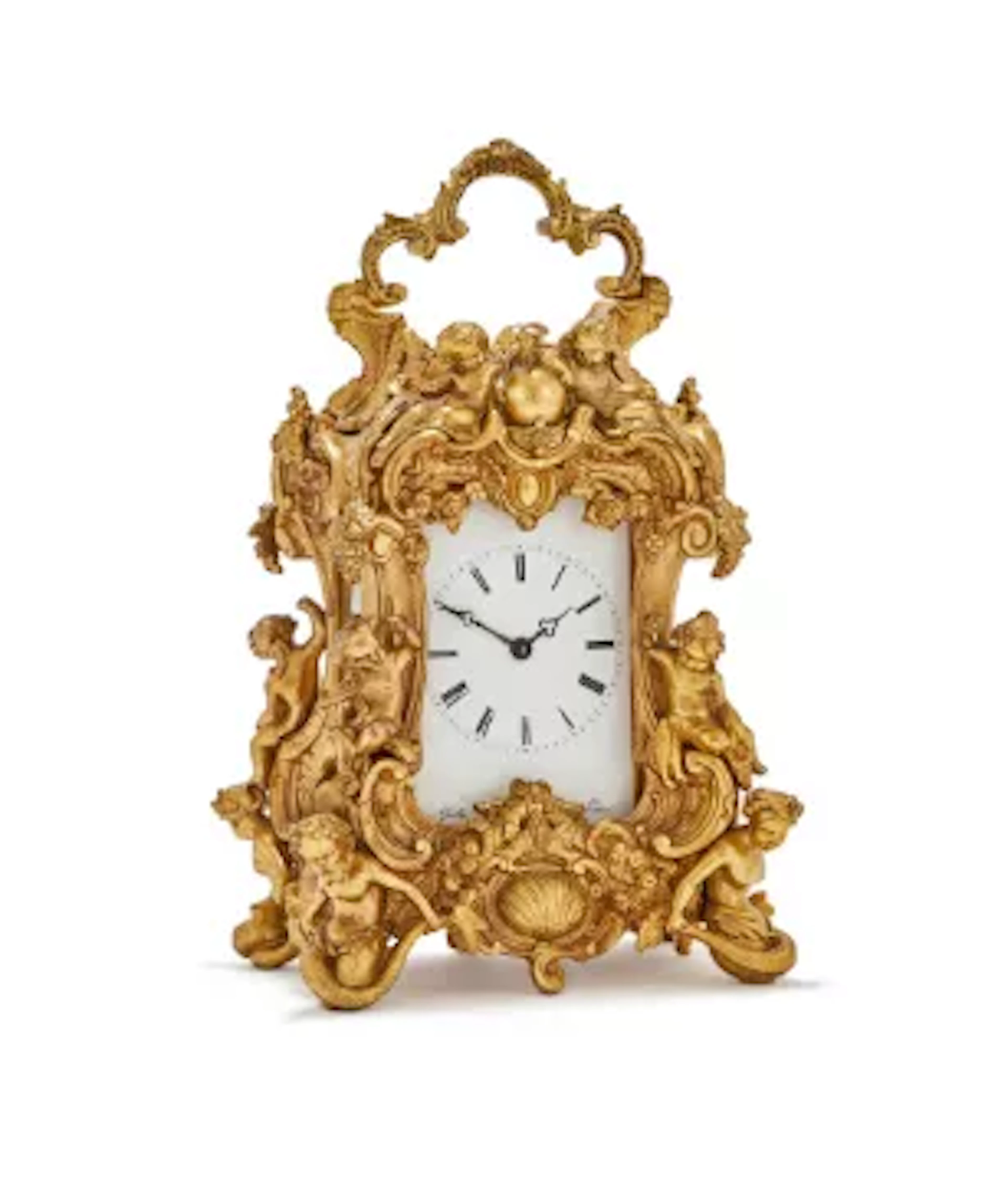 A FINE FRENCH GILT BRASS EXTREME ROCOCO CASED CARRIAGE CLOCK WITH
