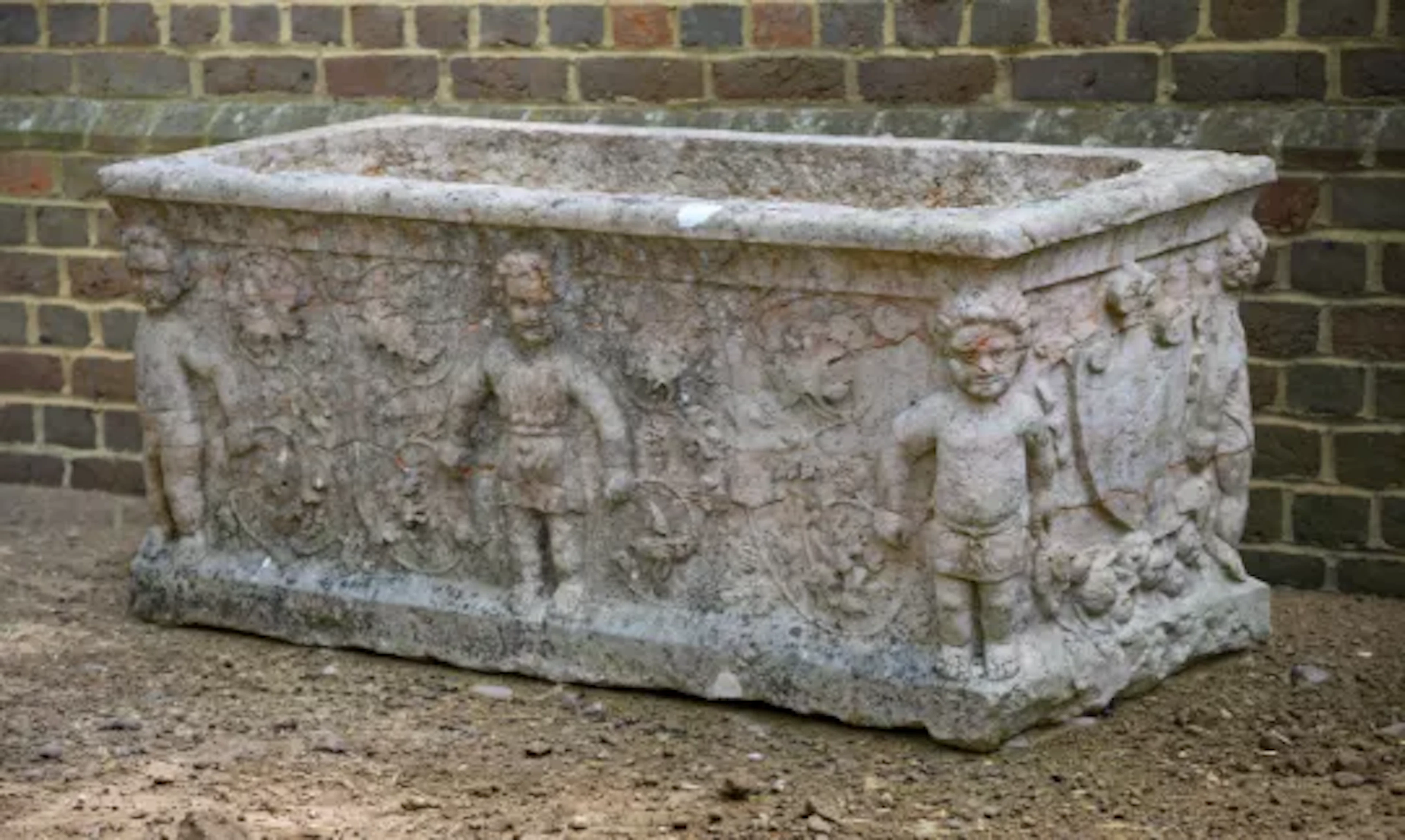 A RARE CARVED VERONA ROSSO PLANTER OF SARCOPHAGUS FORM, ITALIAN, 19TH