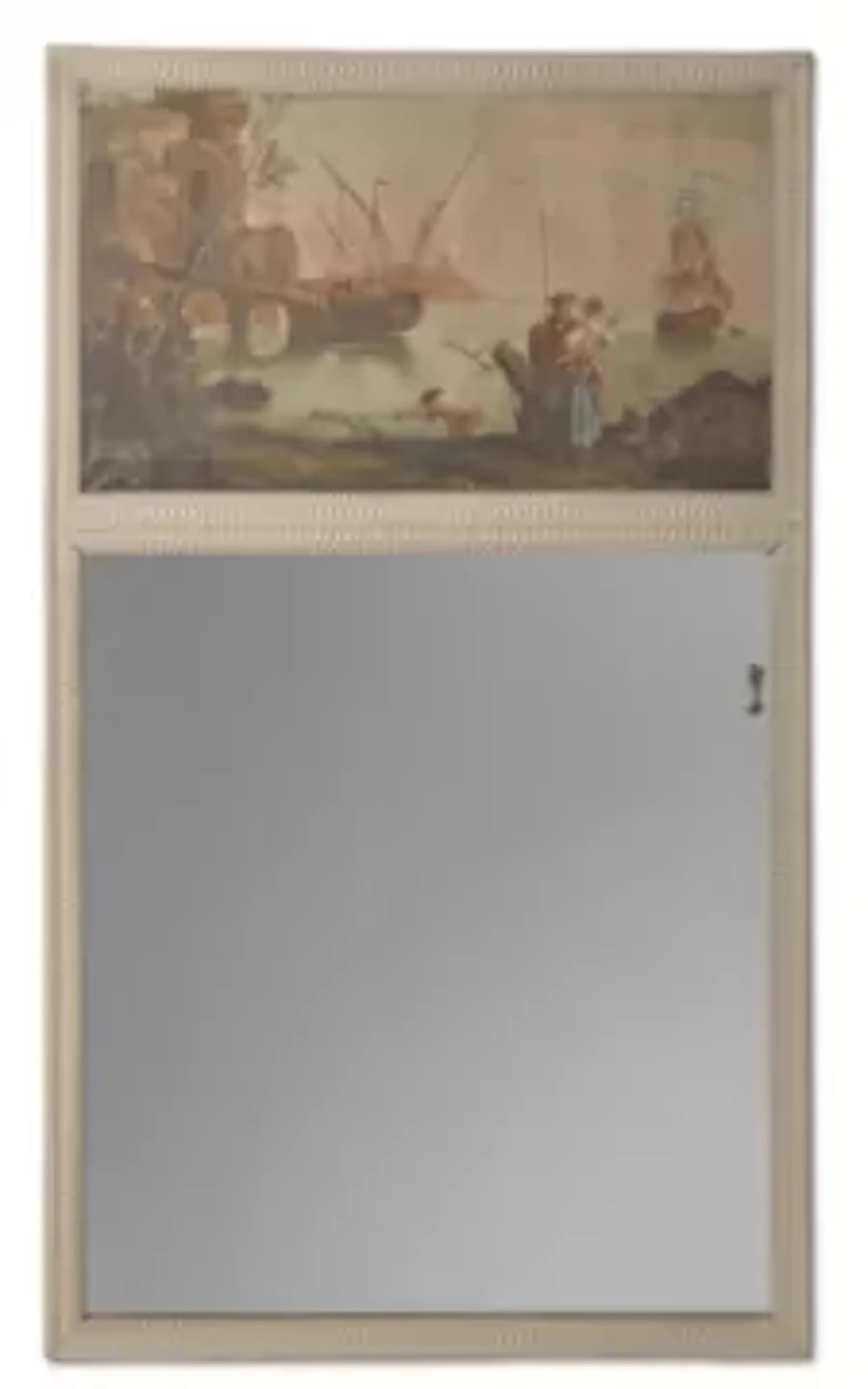 A GREY PAINTED TRUMEAU MIRROR, FRENCH, PROBABLY LAST QUARTER 19TH CENTURY