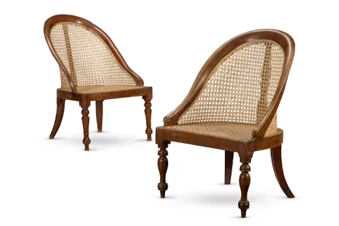 A PAIR OF CEYLONESE JACKWOOD AND CANED BERGERES, SECOND HALF 19TH