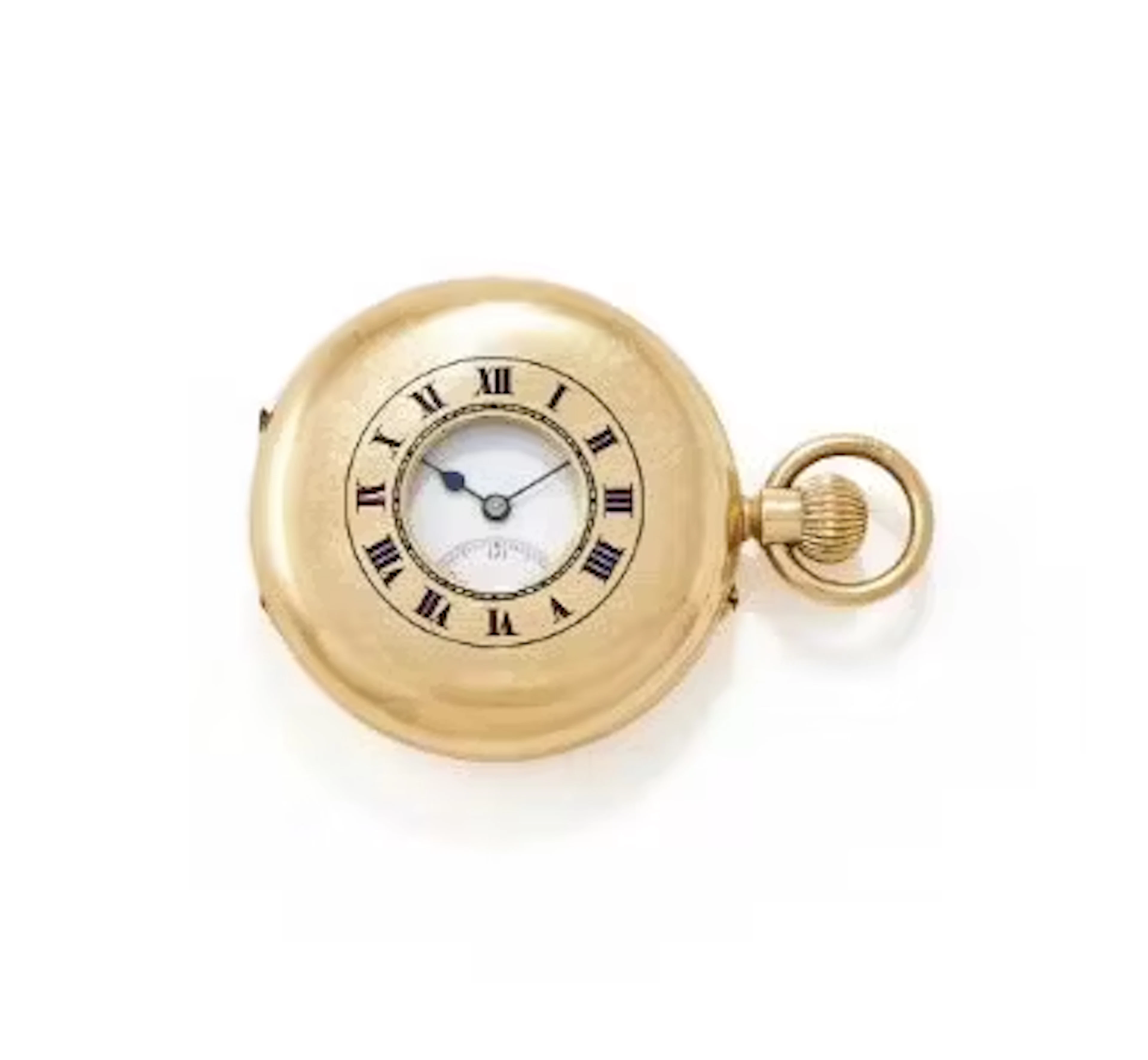 AN 18 CARAT GOLD KEYLESS WIND HALF HUNTER POCKET WATCH