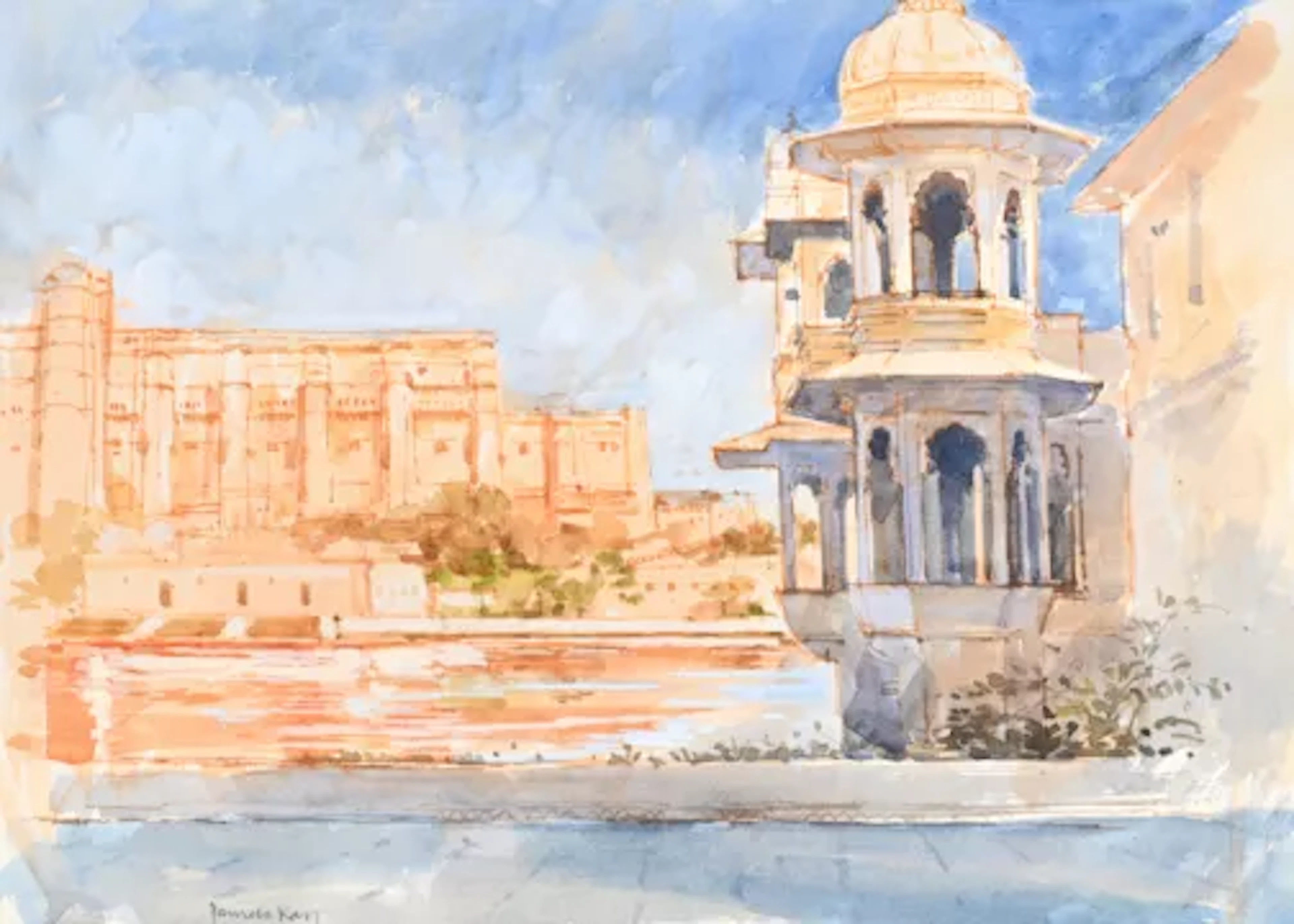 λ PAMELA KAY (BRITISH B. 1939), UDAIPUR FROM THE LAKE PALACE