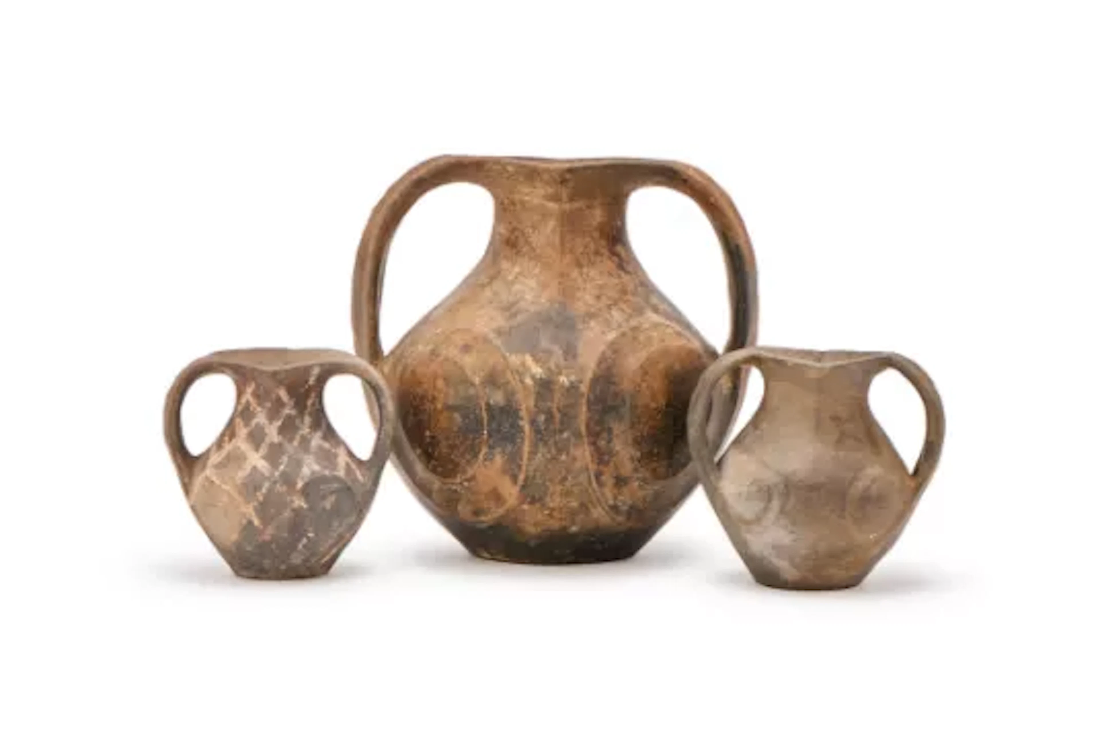 Three Chinese black pottery amphora, presumed Han dynasty (206 BC-220 AD)