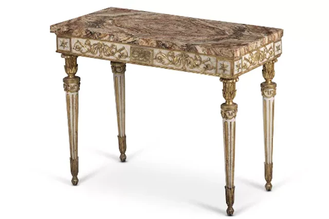 A ROMAN GILTWOOD AND WHITE PAINTED SIDE TABLE, ITALIAN, LATE 18TH CENTURY