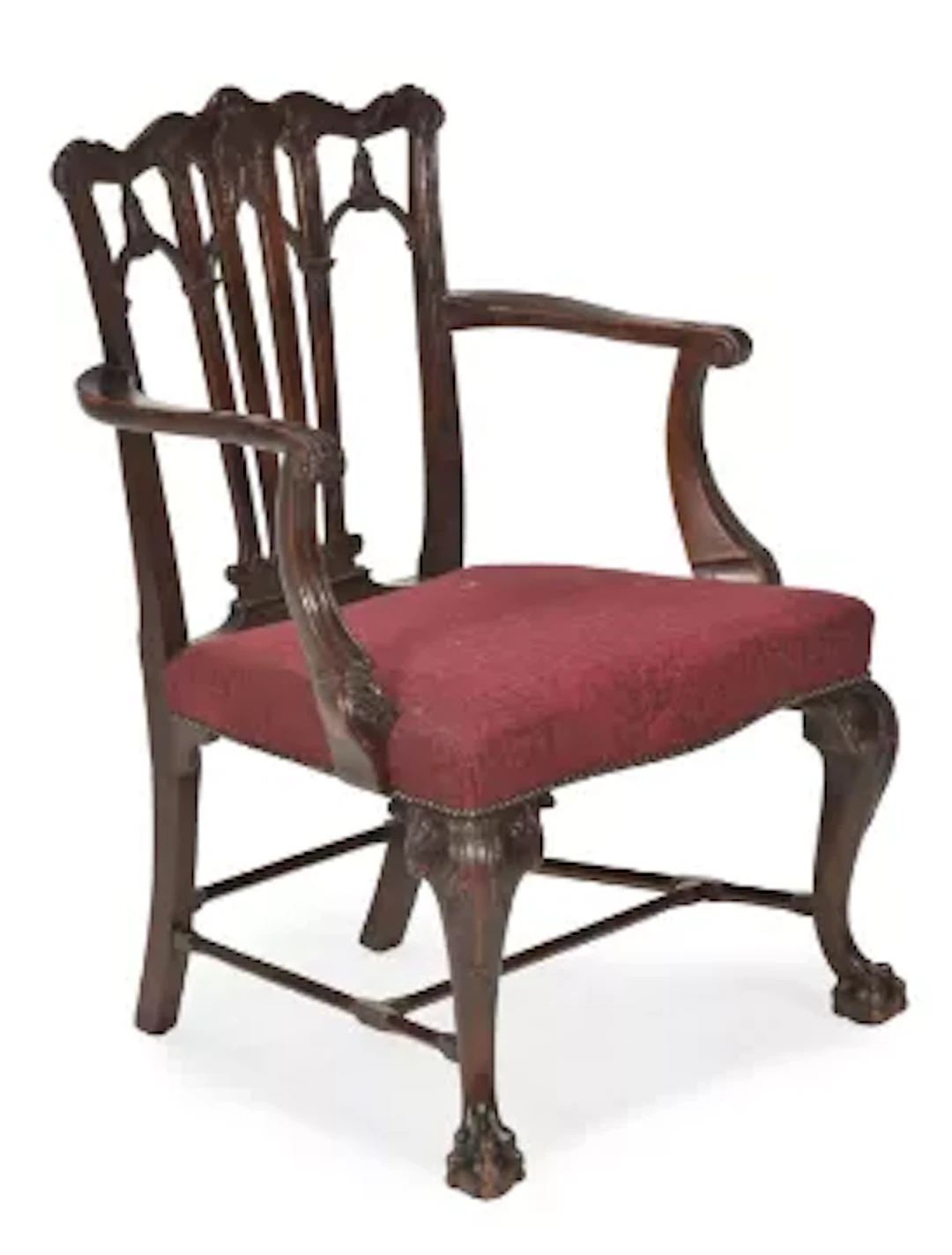 A MAHOGANY OPEN ARMCHAIR, IN CHIPPENDALE STYLE, CIRCA 1900