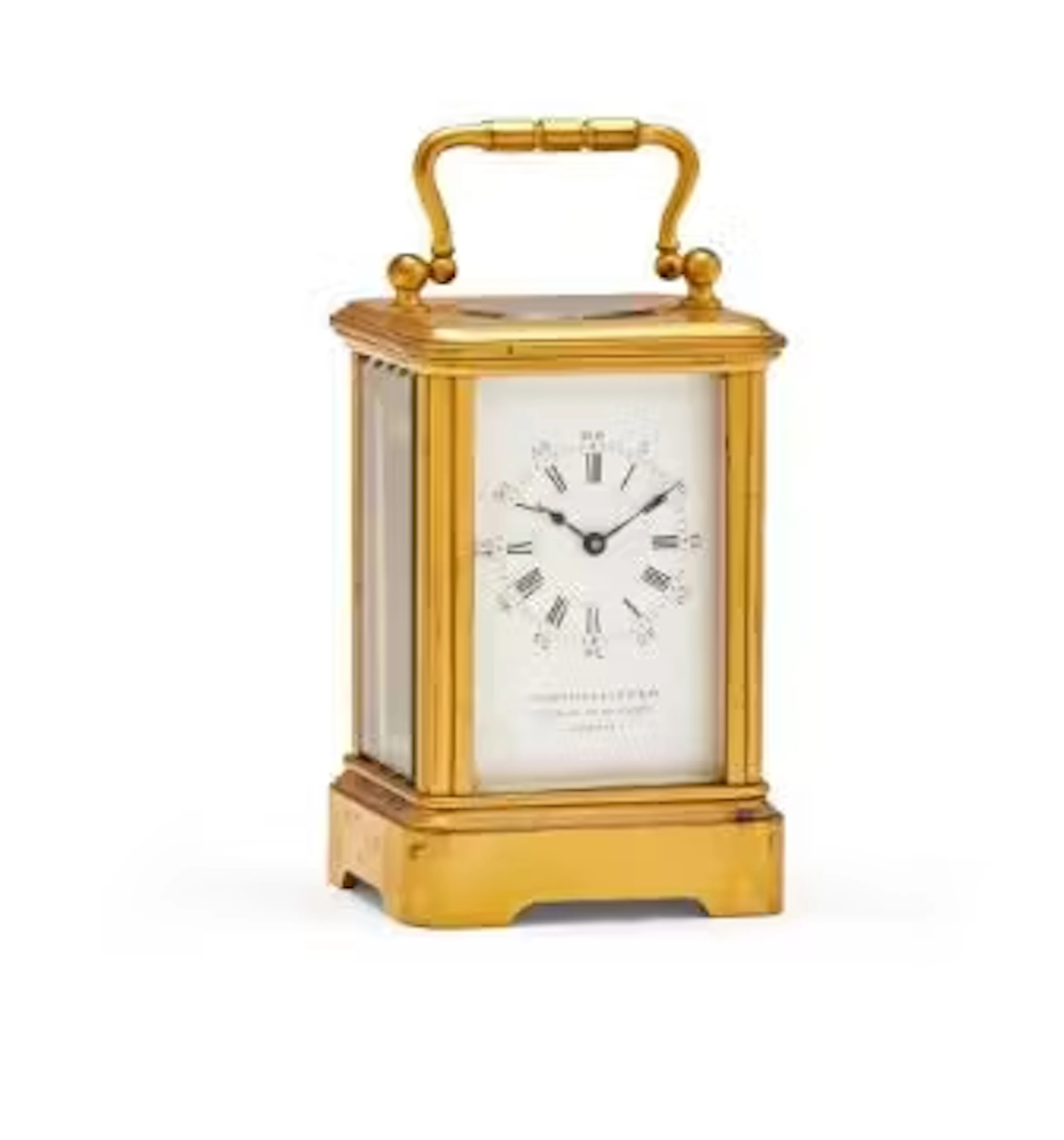 A FRENCH GILT BRASS MINIATURE CARRIAGE TIMEPIECE