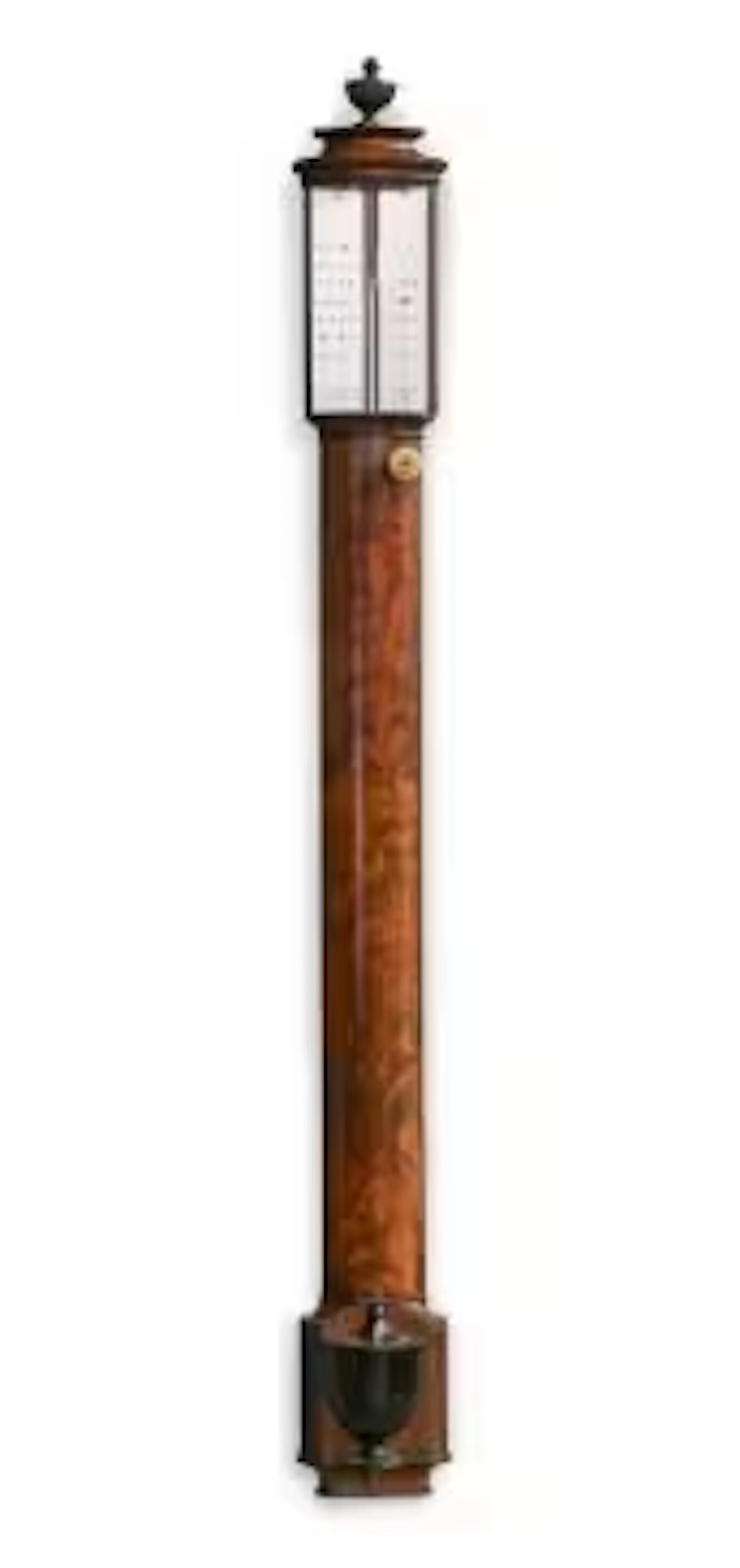 Y FINE GEORGE III FIGURED MAHOGANY BOWFRONTED 'FLAT-TO-THE-WALL' MERCURY