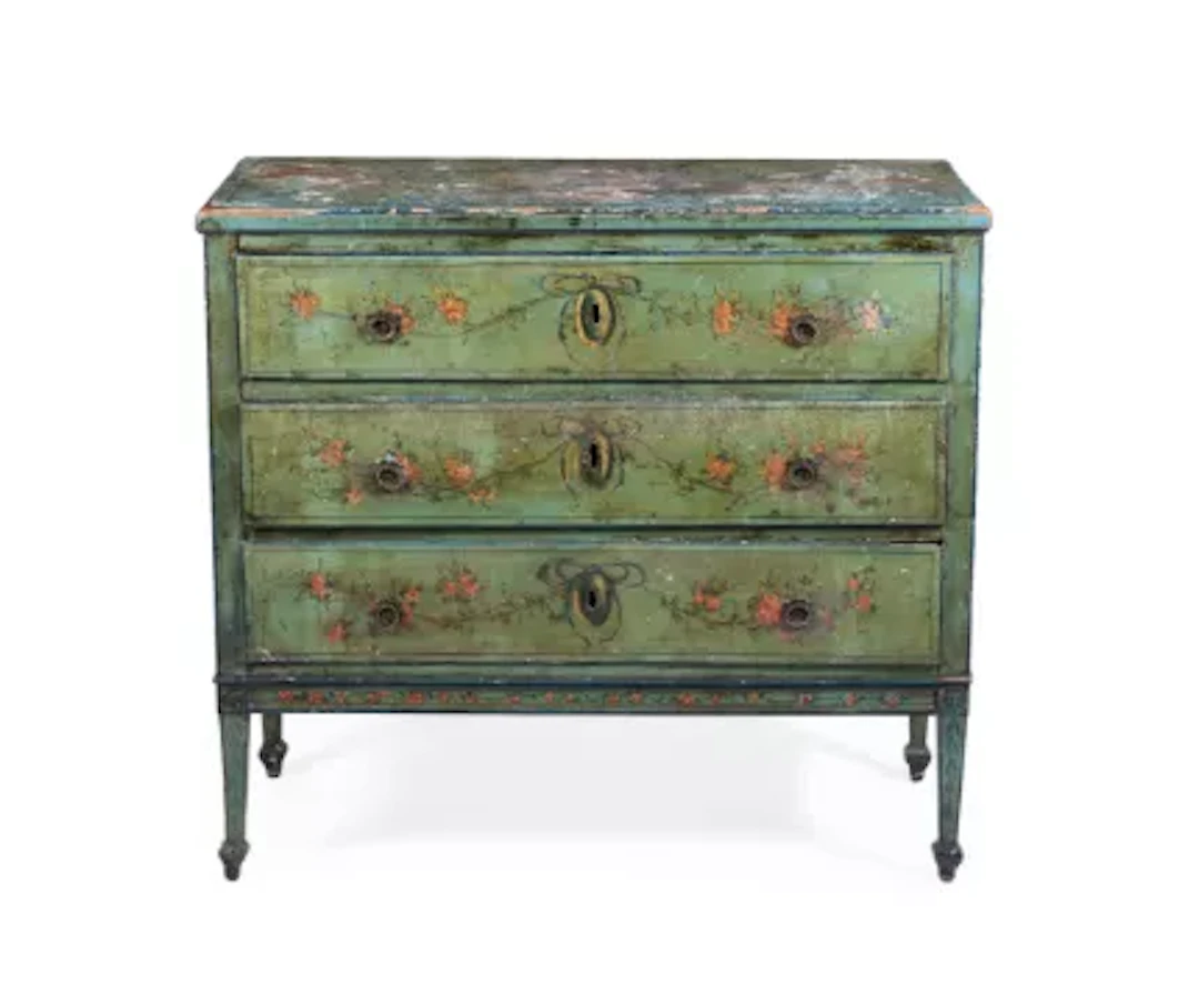 AN ITALIAN PAINTED NEO-CLASSICAL COMMODE, LATE 18TH OR EARLY 19TH