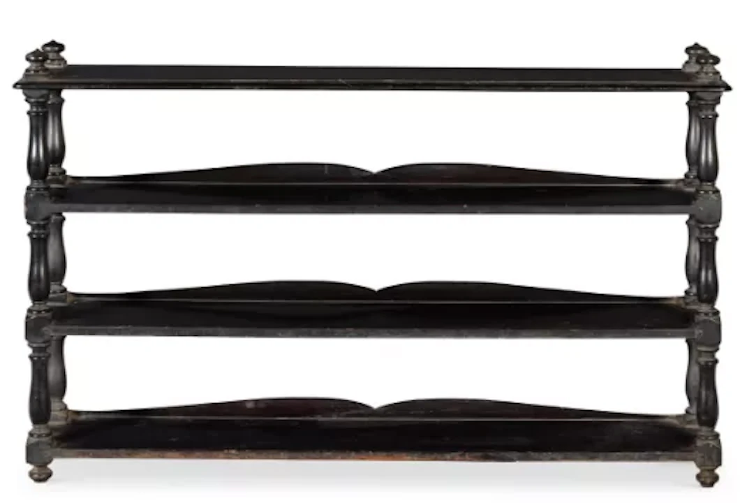 A SET OF EBONISED THREE-TIER OPEN SHELVES, CIRCA 1900