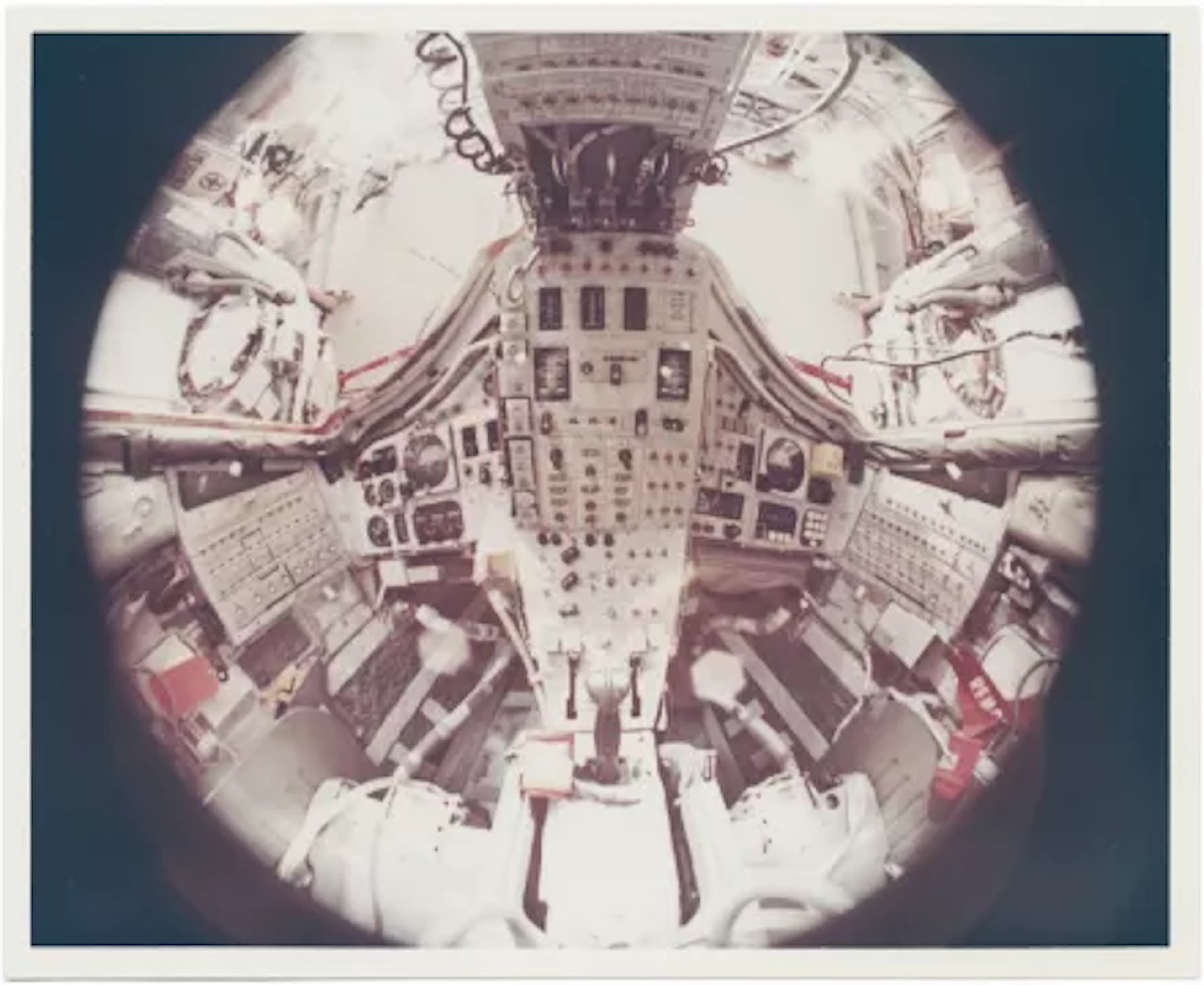 [Gemini VII] FISHEYE GLIMPSE OF THE TIGHT INTERIOR OF AMERICA'S FIRST