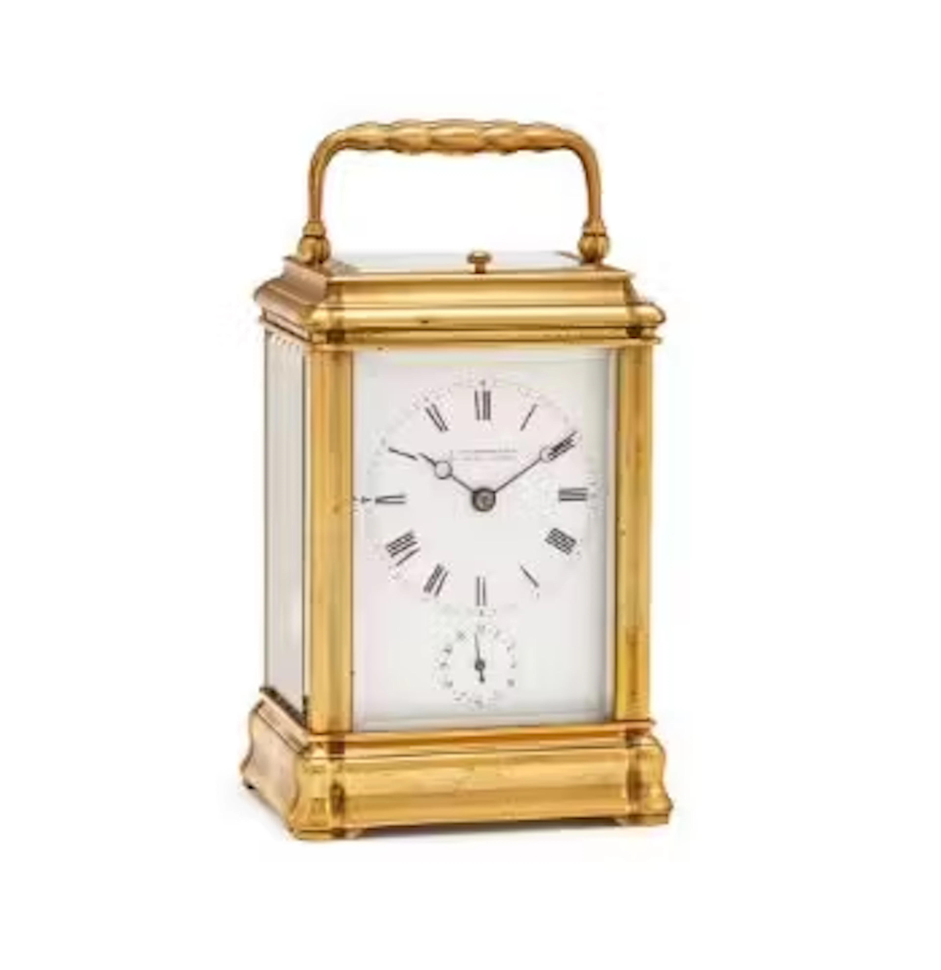 A FRENCH GILT GORGE CASED REPEATING ALARM CARRIAGE CLOCK