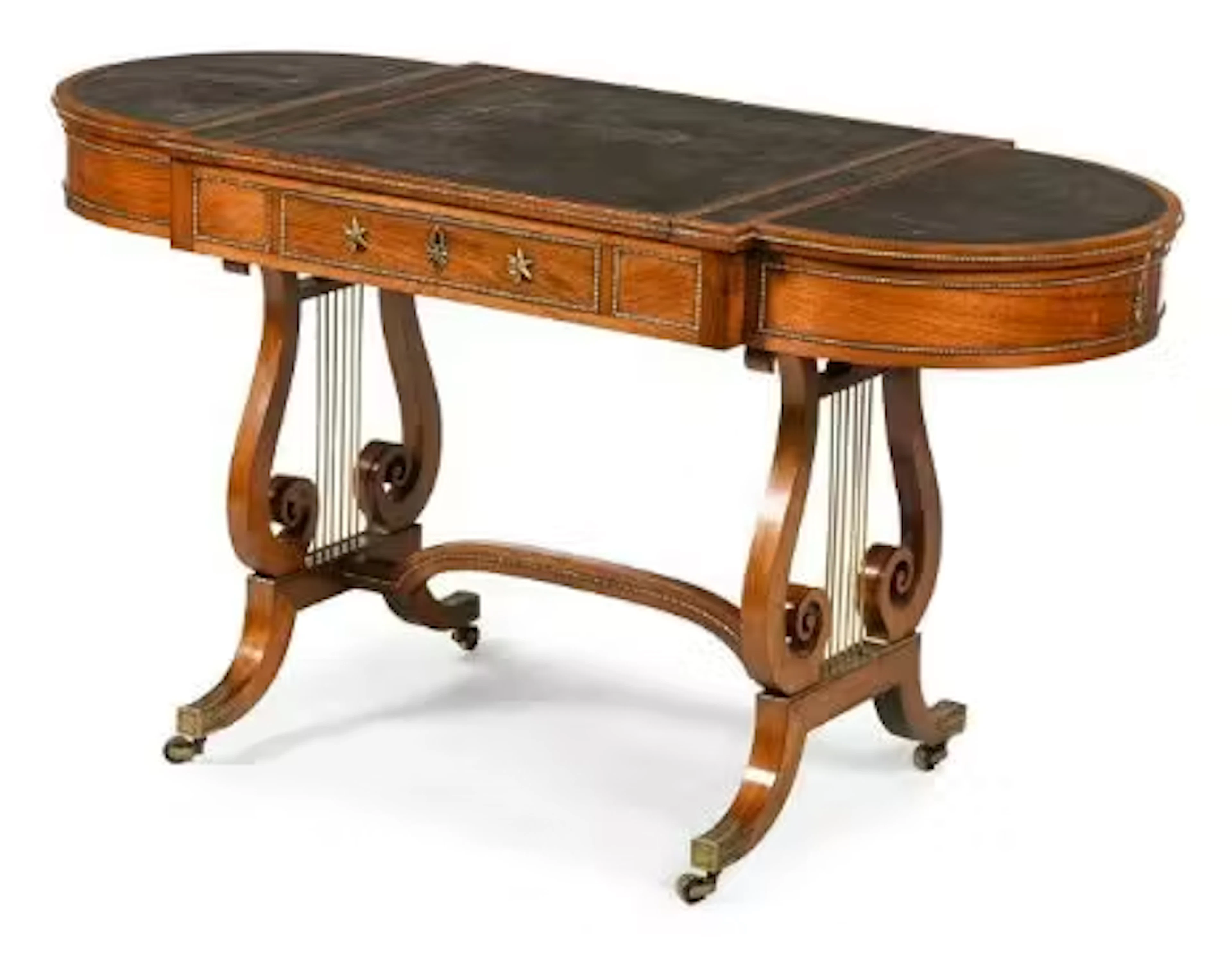 Y A REGENCY ROSEWOOD AND BRASS MOUNTED LIBRARY TABLE, ATTRIBUTED TO