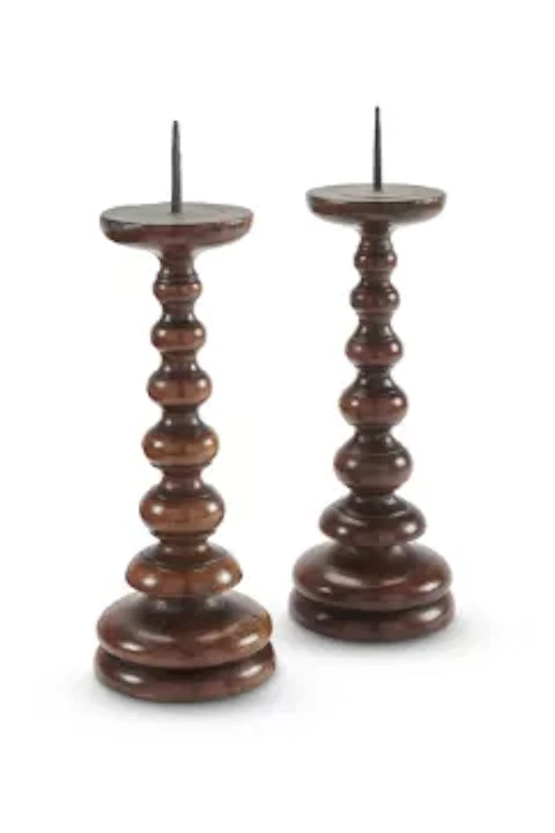 A PAIR OF FRUITWOOD BOBBIN TURNED PRICKET CANDLESTICKS, FRENCH, 19TH CENTURY