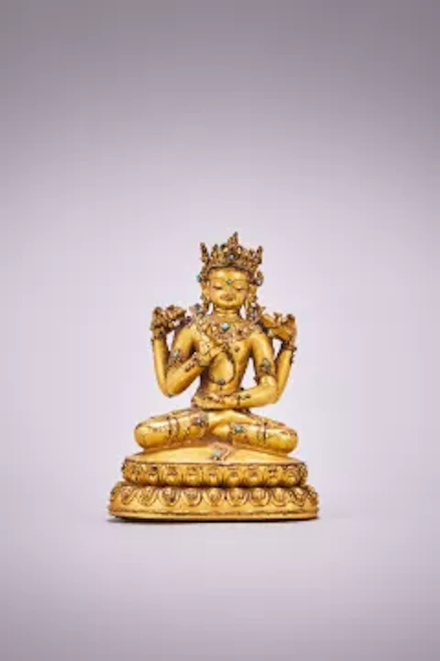 A Tibetan gilt bronze figure of Prajnaparamita, 15th-17th century