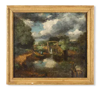 FOLLOWER OF JOHN CONSTABLE (LATE 19TH CENTURY), FIGURES BY A LOCK