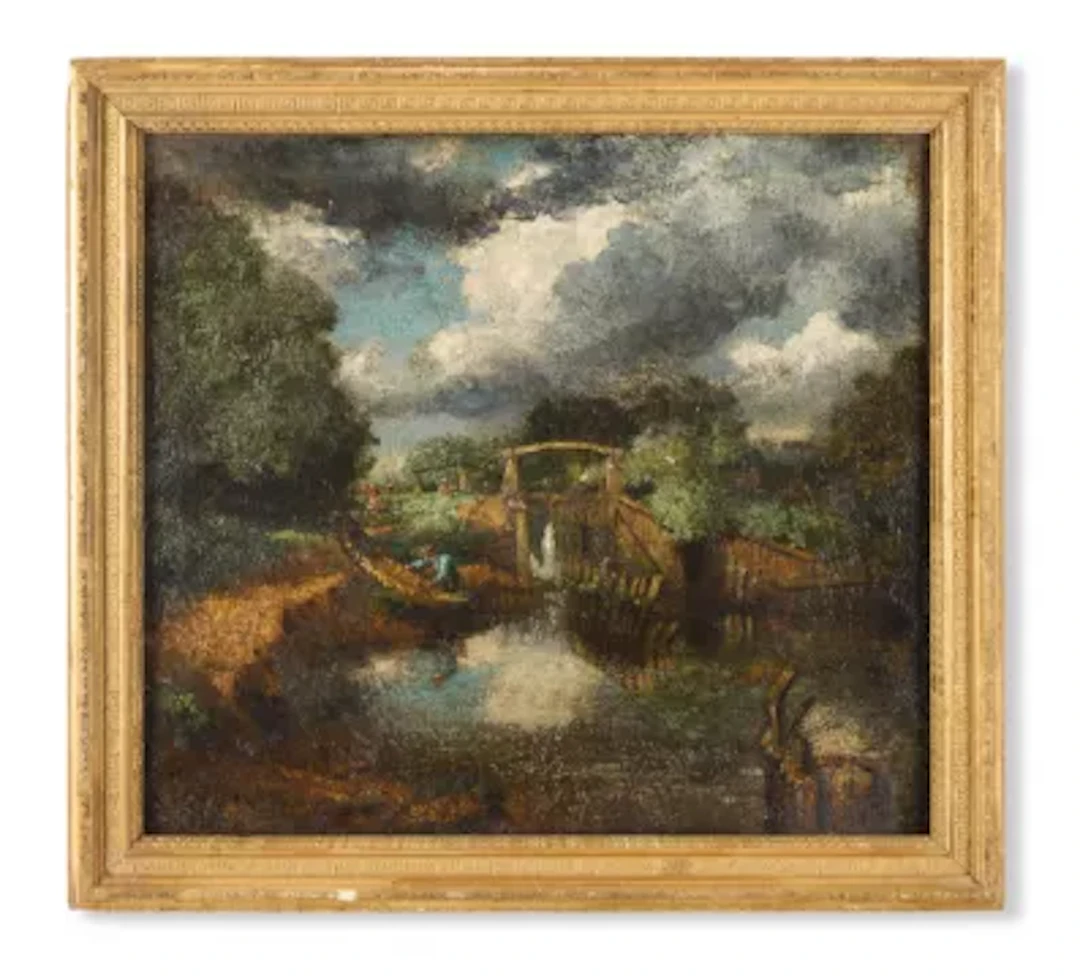 FOLLOWER OF JOHN CONSTABLE (LATE 19TH CENTURY), FIGURES BY A LOCK