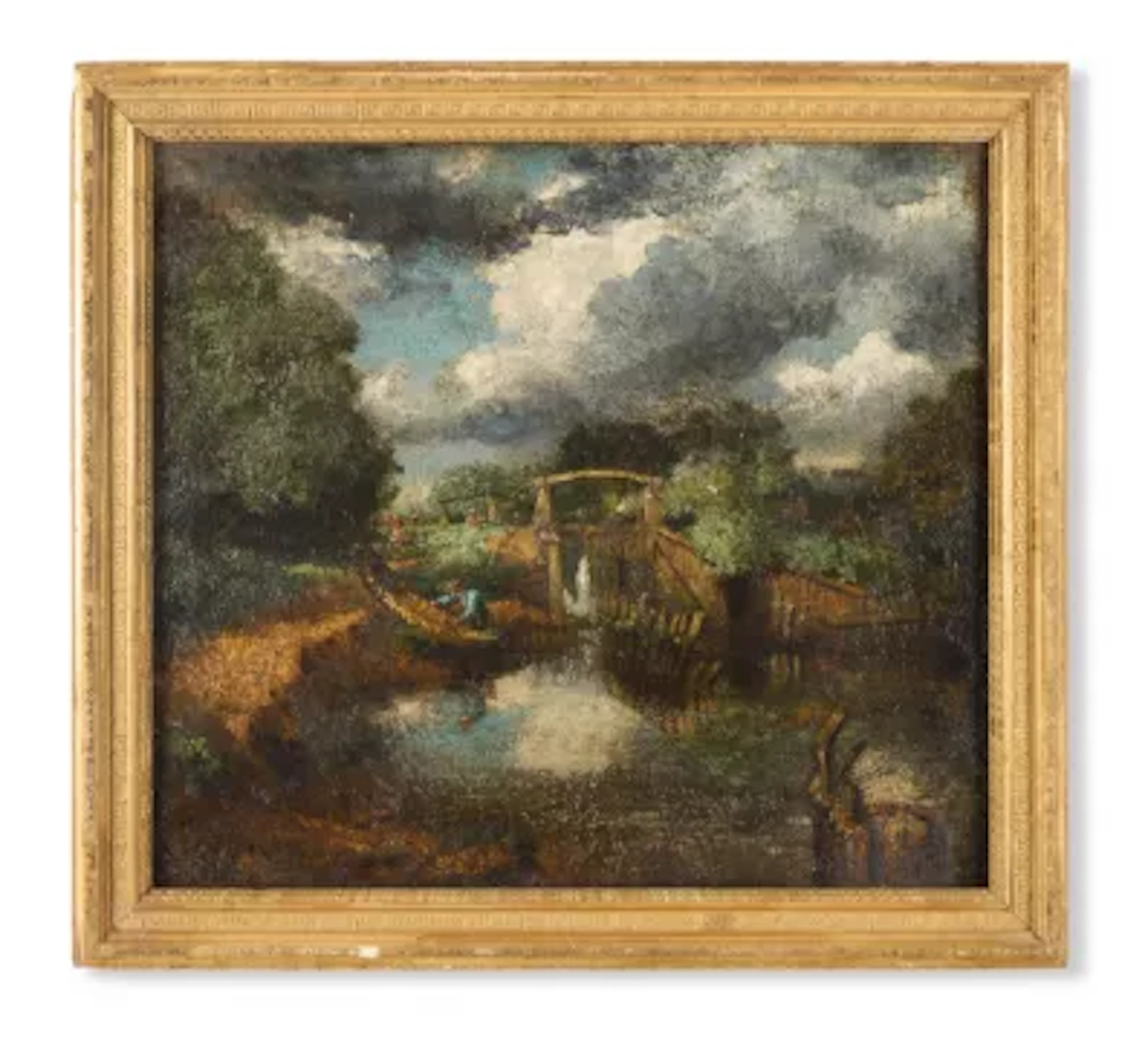 FOLLOWER OF JOHN CONSTABLE (LATE 19TH CENTURY), FIGURES BY A LOCK