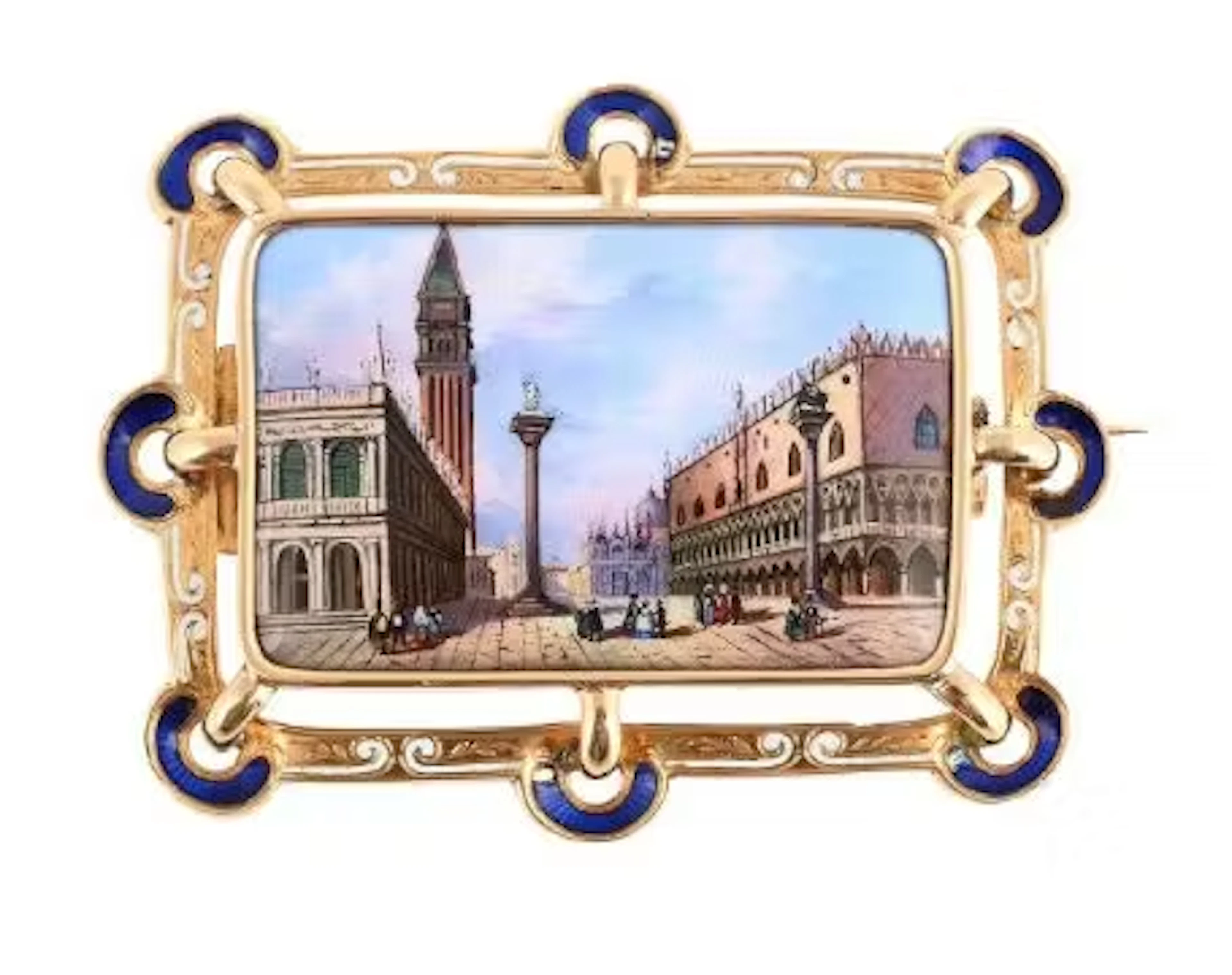 A MID 19TH CENTURY SWISS ENAMELLED BROOCH OF VENICE