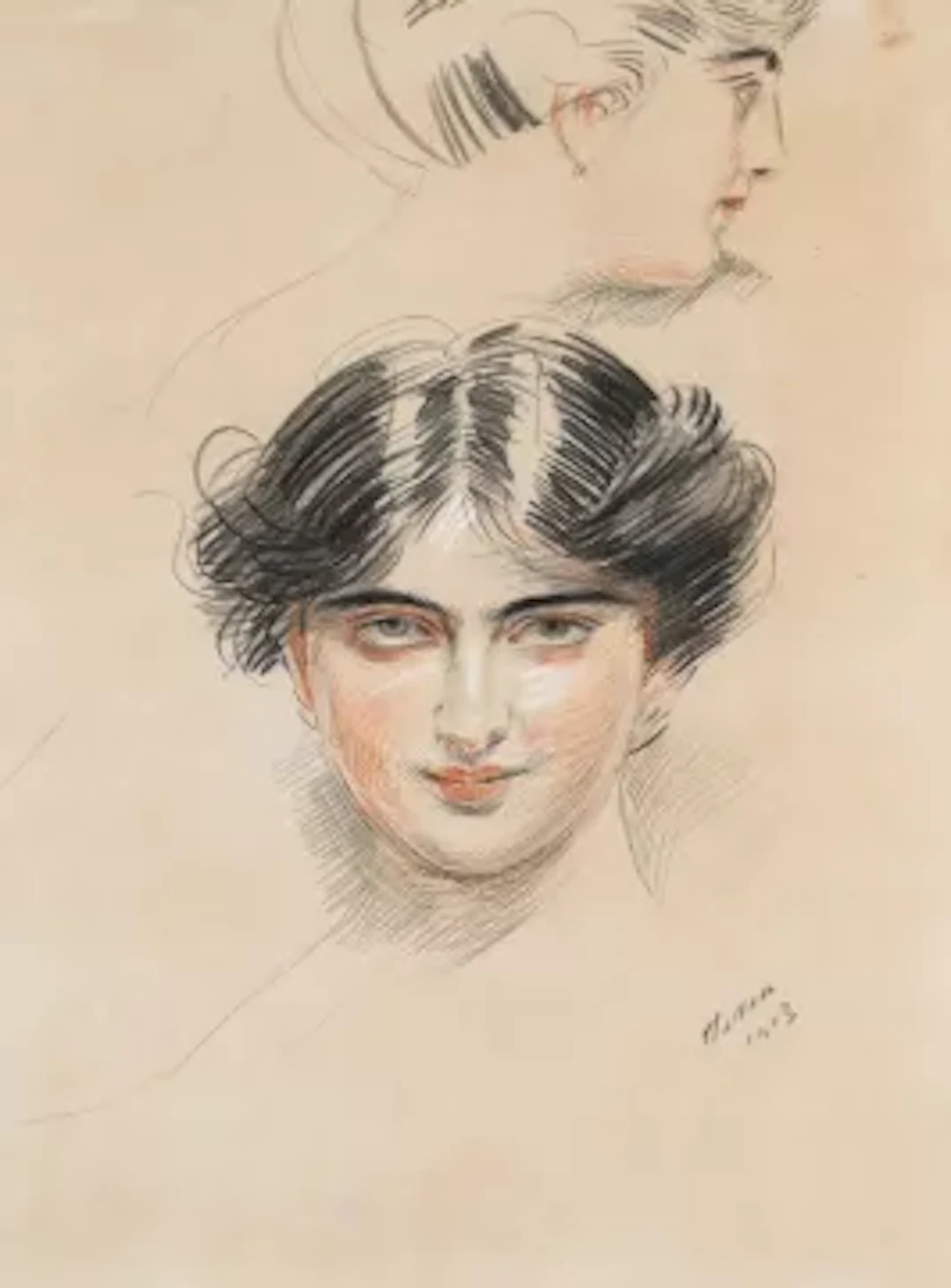PAUL CESAR HELLEU (FRENCH 1859-1927), ÉTUDE DE DEUX TÊTES, MEDJÉ CONQUY