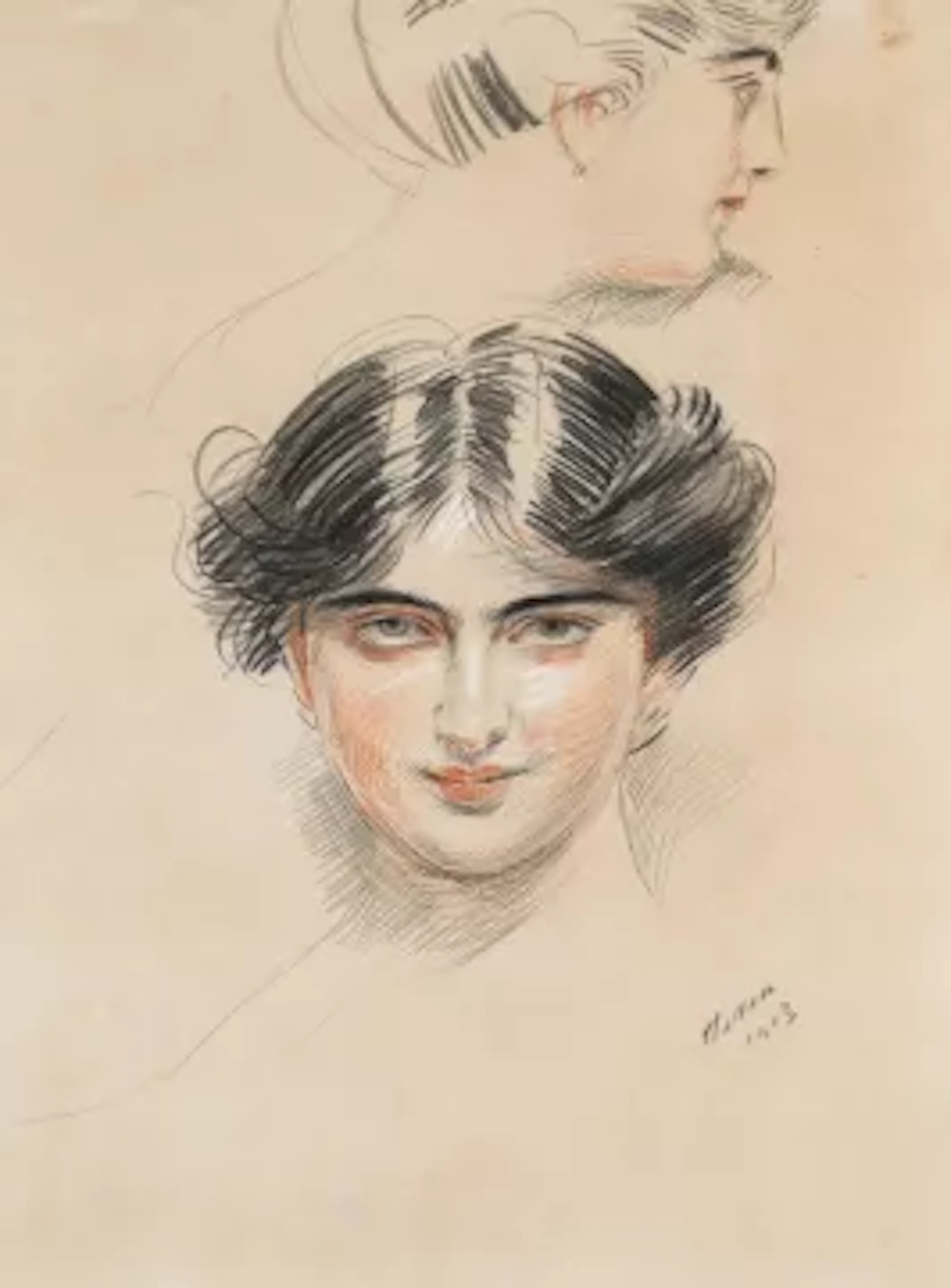 PAUL CESAR HELLEU (FRENCH 1859-1927), ÉTUDE DE DEUX TÊTES, MEDJÉ CONQUY